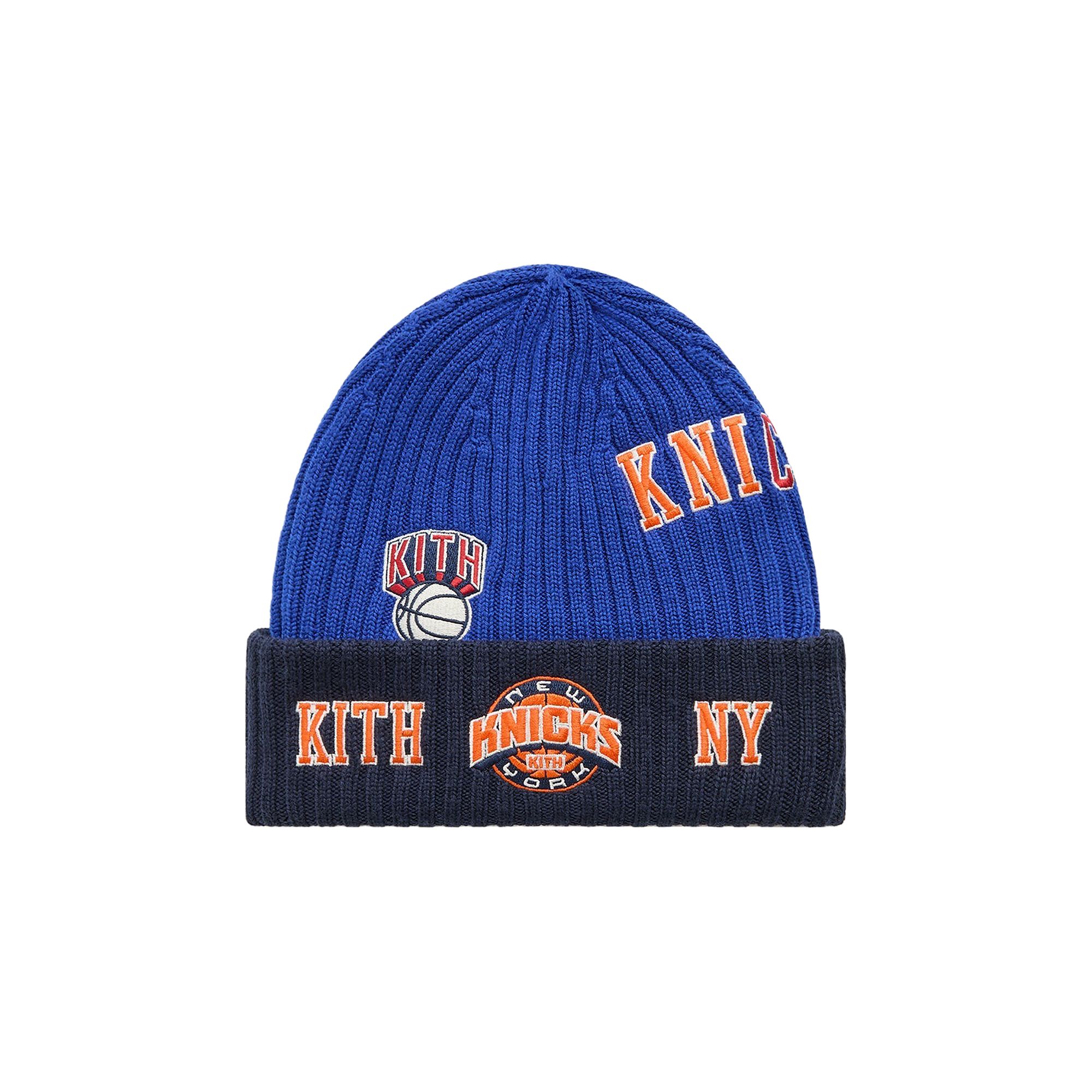 KITH Pre-owned X New Era For The New York Knicks All Over Patches Knit Beanie 'royal' | Blue | Men's Size Ones