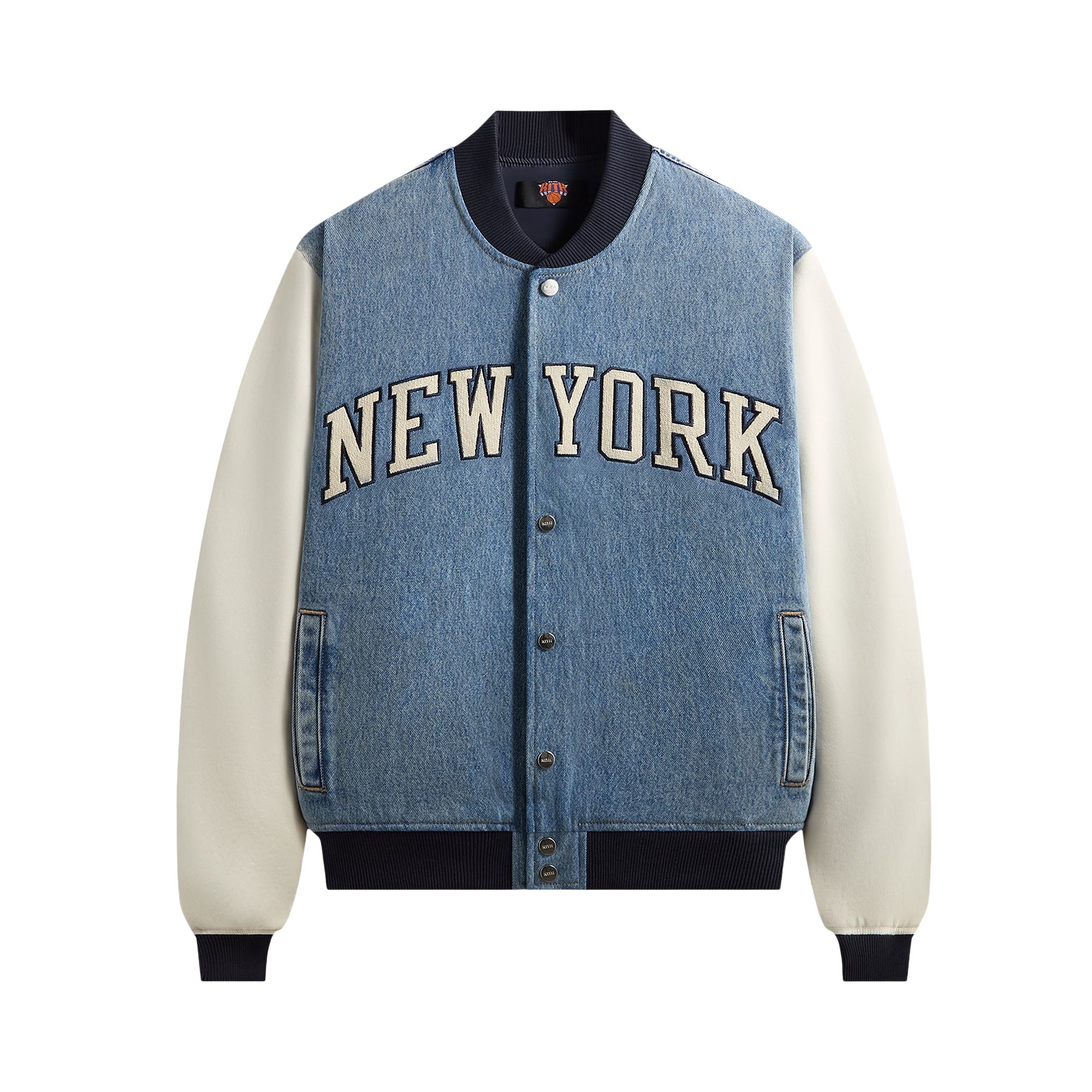 KITH Pre-owned For The New York Knicks Denim Marvin Bomber 'medium Indigo' | Blue | Men's Size L