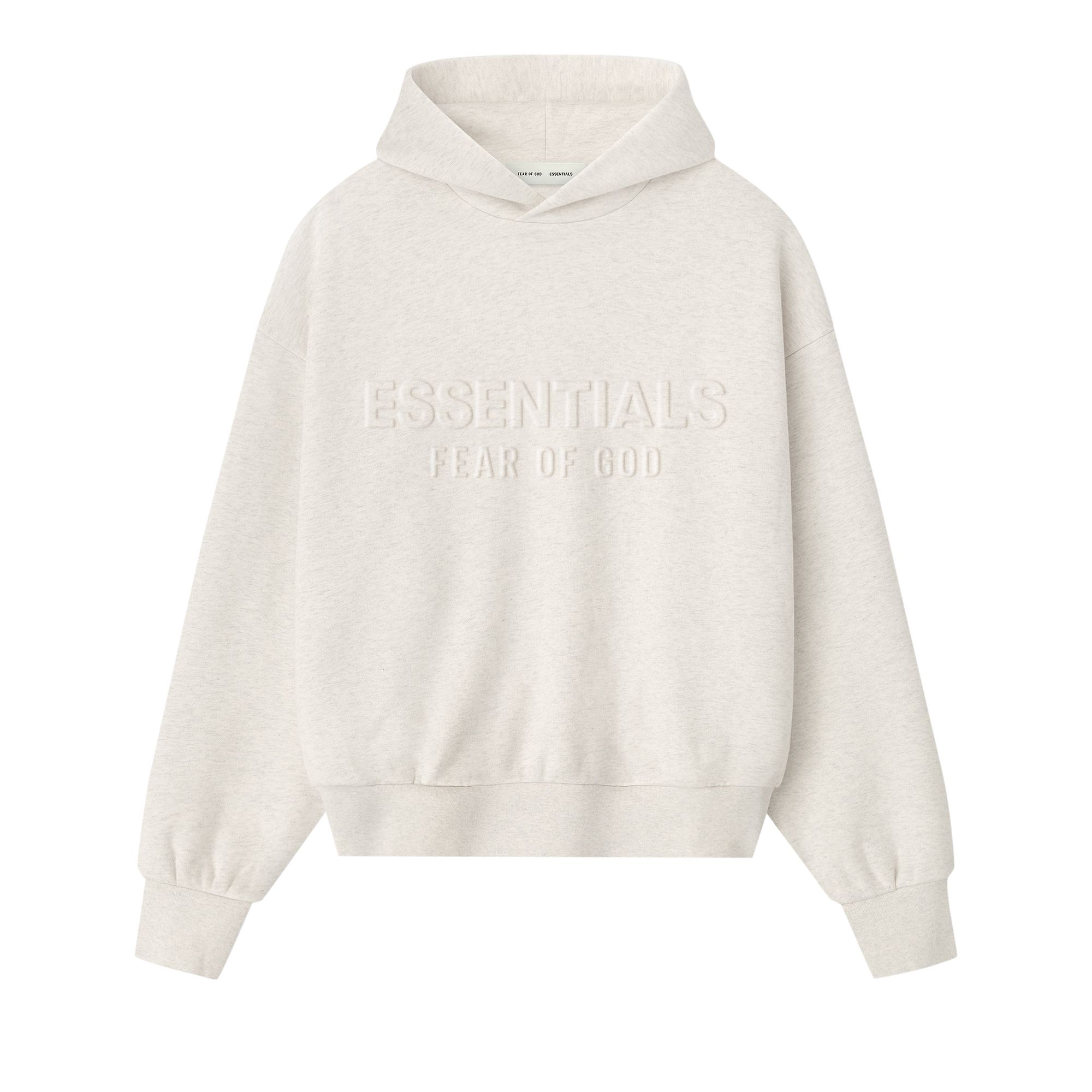 Pre-owned Essentials Fear Of God Embossed Classic Hoodie 'oatmeal Heather' | White | Men's Size Xxl