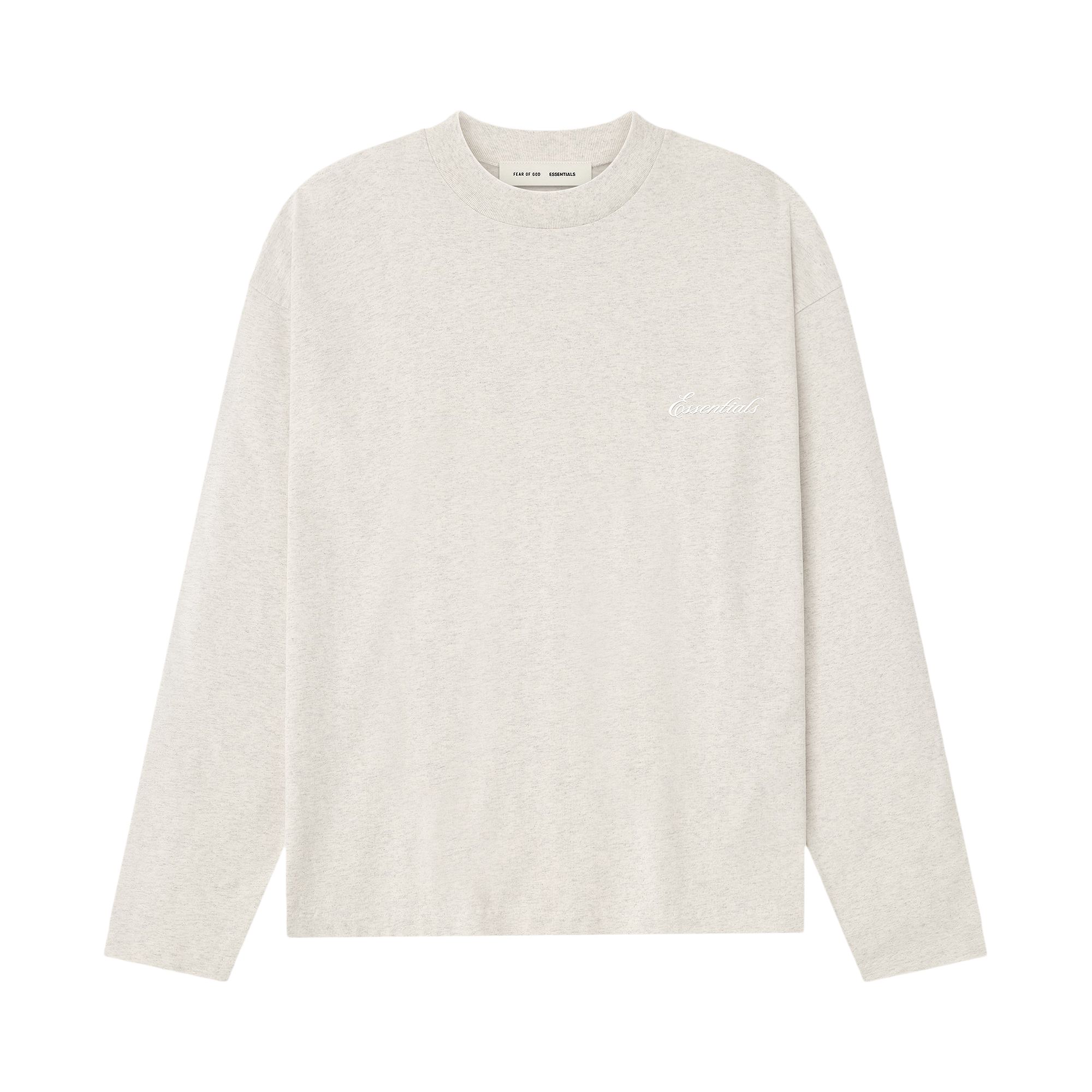 Pre-owned Essentials Fear Of God  Embroidered Classic Long Sleeve Tee 'oatmeal Heather' | White | Men's Size S