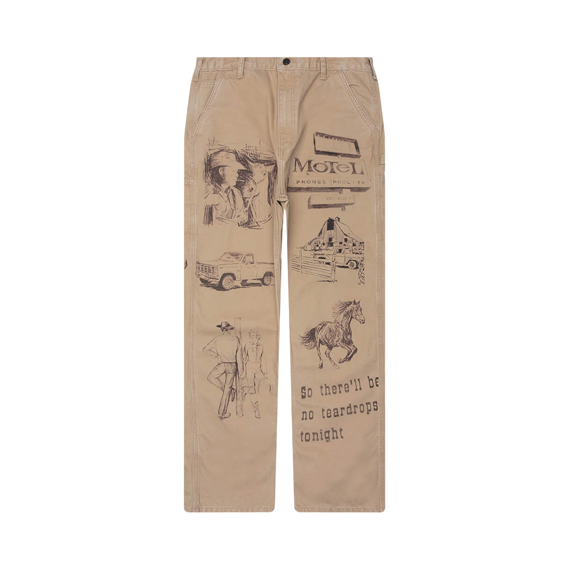 ONE OF THESE DAYS Pre-owned All Over Print Painters Canvas Pant 'tan' | Men's Size M In Brown