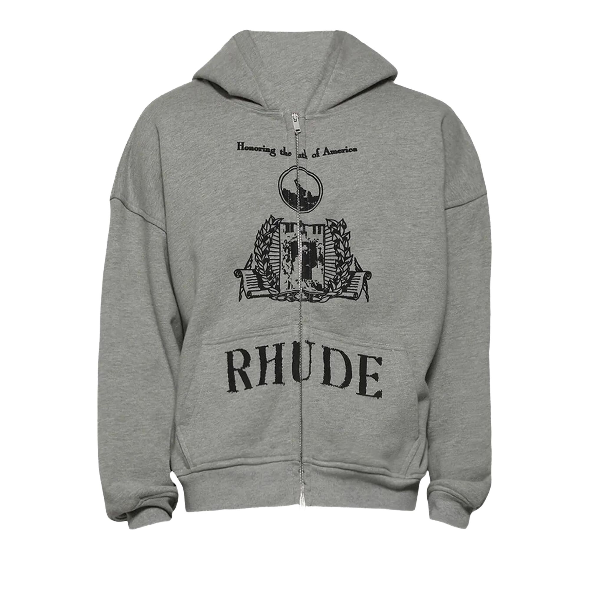 Pre-owned Rhude Youth Of America Zip Up Hoodie 'heather Grey/black' | Men's Size Xl In Gray