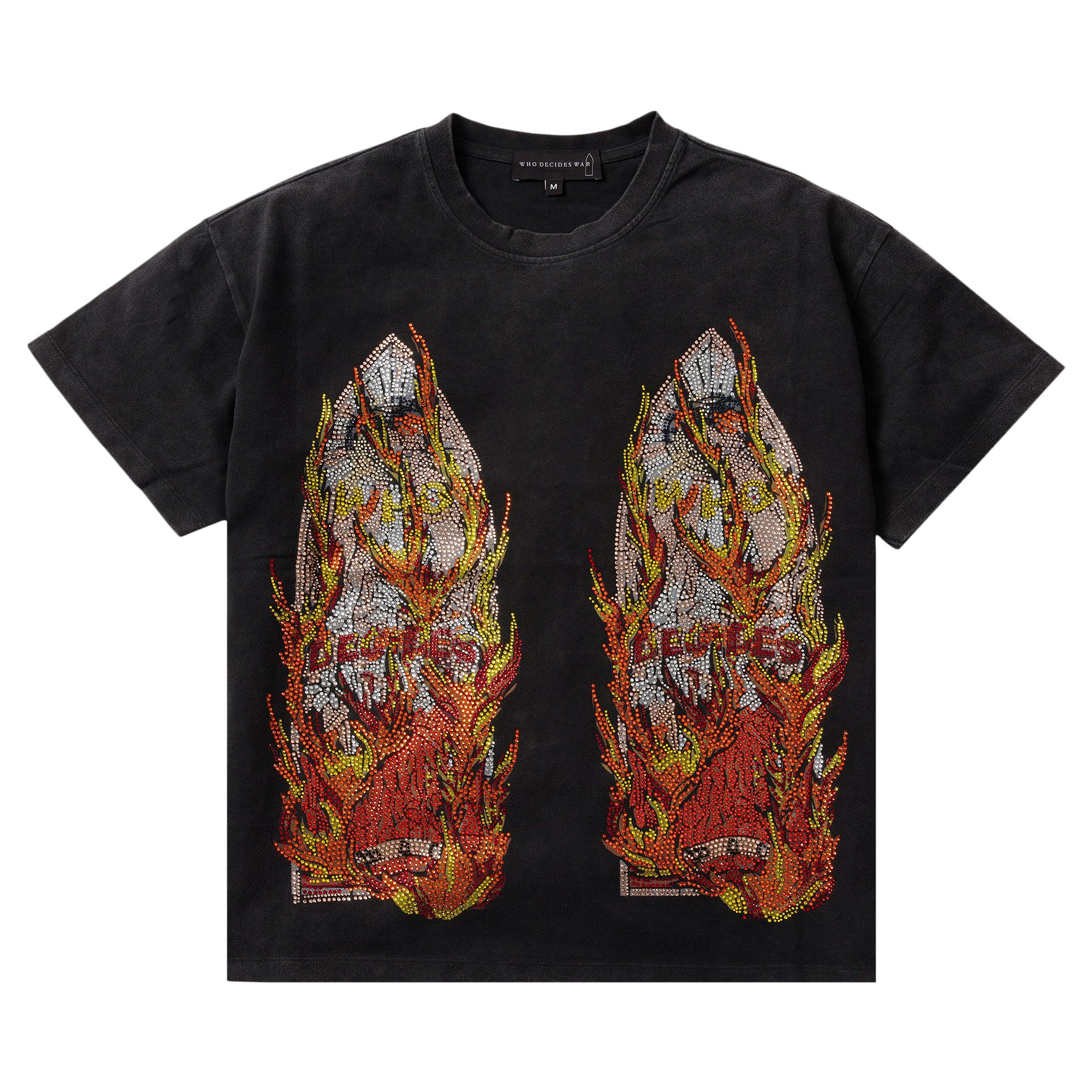 WHO DECIDES WAR Pre-owned Rhinestone Flame Glass Jersey 'ruby' | Red | Men's Size Xl
