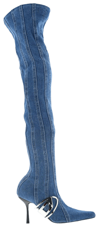 Diesel Wmns D Eclipse Thigh High Boot Washed Denim