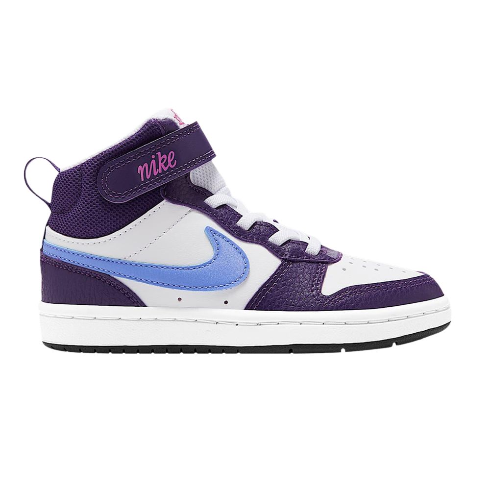 Nike Court Borough Mid 2 PS 'White/Eggplant/Active Fuchsia/Royal Pulse' | Purple | Kid's Size 10.5 - CD7783-106