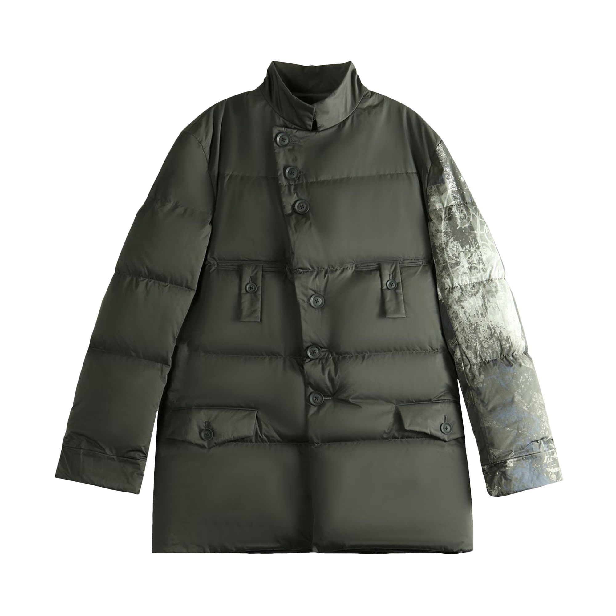 Pre-owned Yohji Yamamoto Pour Homme Horizontal Padded Long Printed Jacket 'black' | Men's Size 3