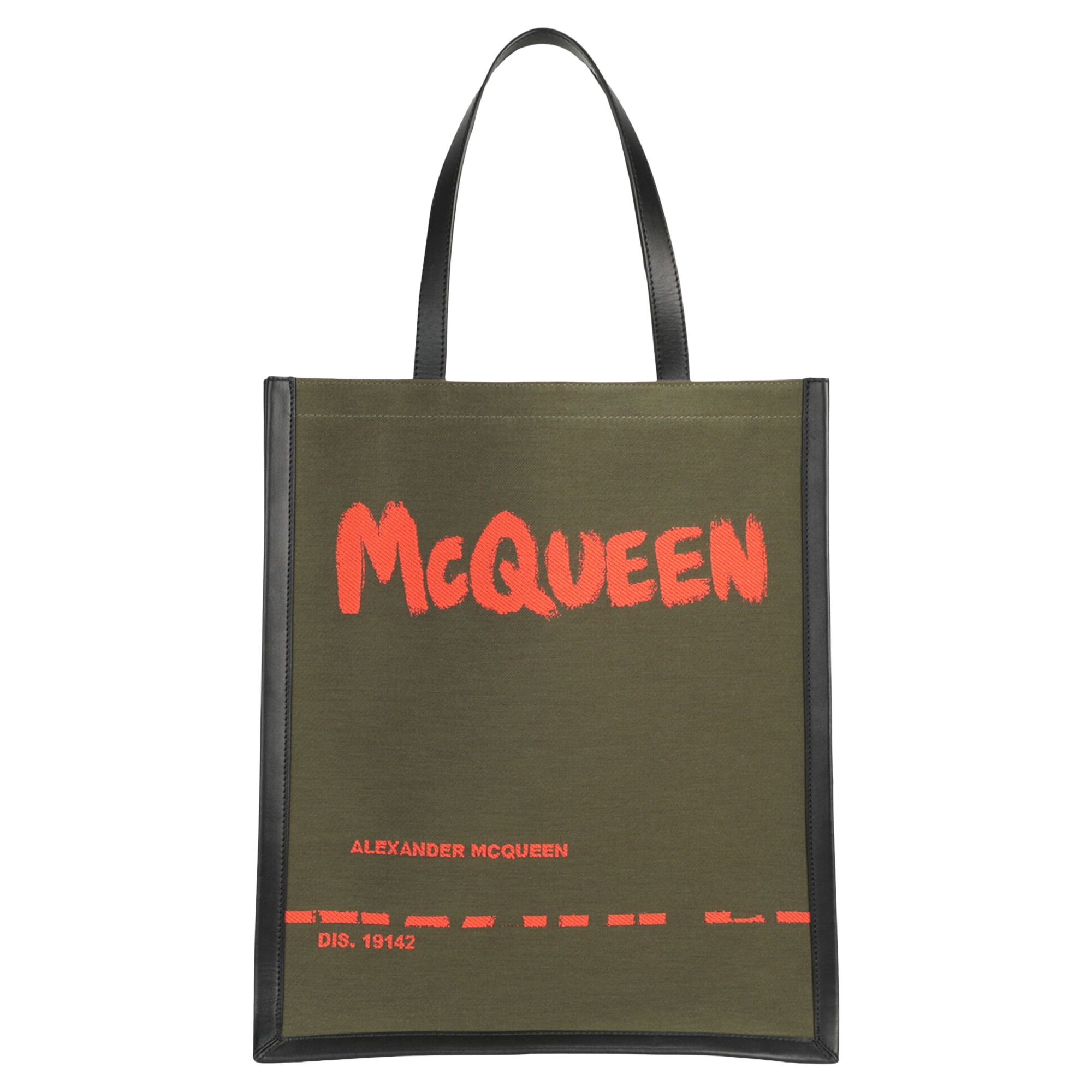 Pre-owned Alexander Mcqueen Graffiti Logo Tote Bag 'military Green' | Men's Size Onesize