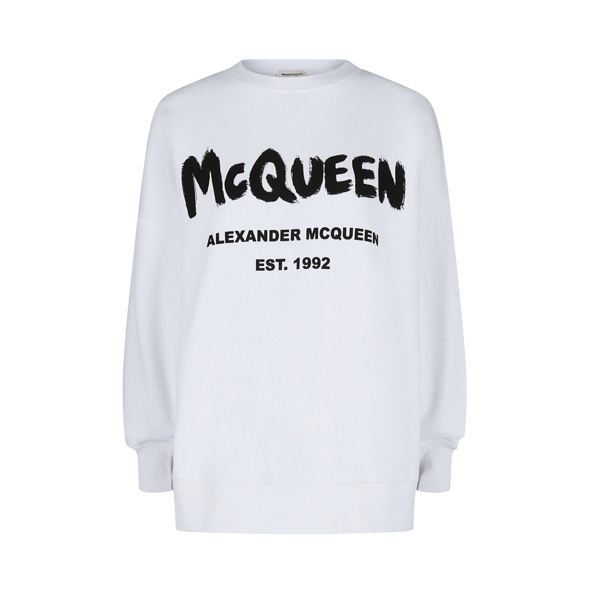 Pre-owned Alexander Mcqueen Graffiti Logo Sweatshirt 'white Black' | Women's Size 44