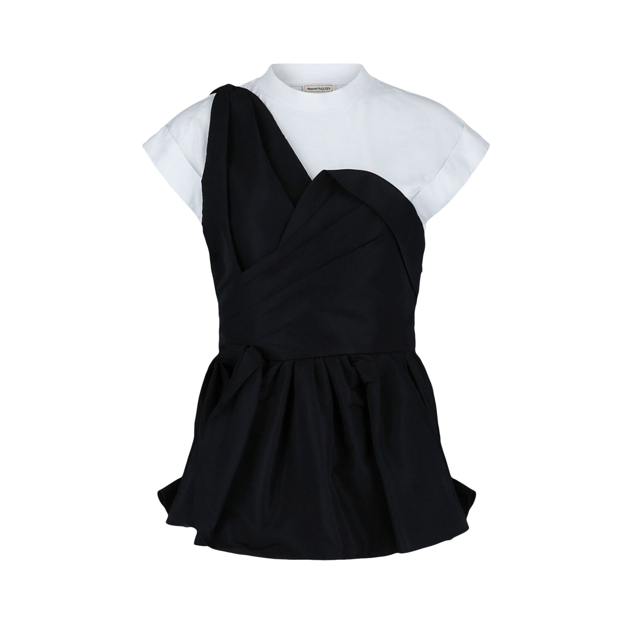 Pre-owned Alexander Mcqueen Layered Asymmetric Crepe And Jersey Peplum Top 'white Black' | Women's Size 40