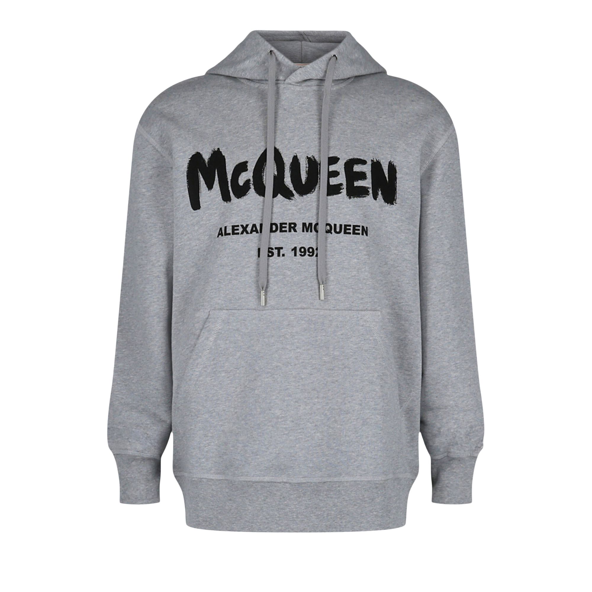 Pre-owned Alexander Mcqueen Graffiti Logo Hooded Sweatshirt 'grey Black' | Men's Size S In Gray