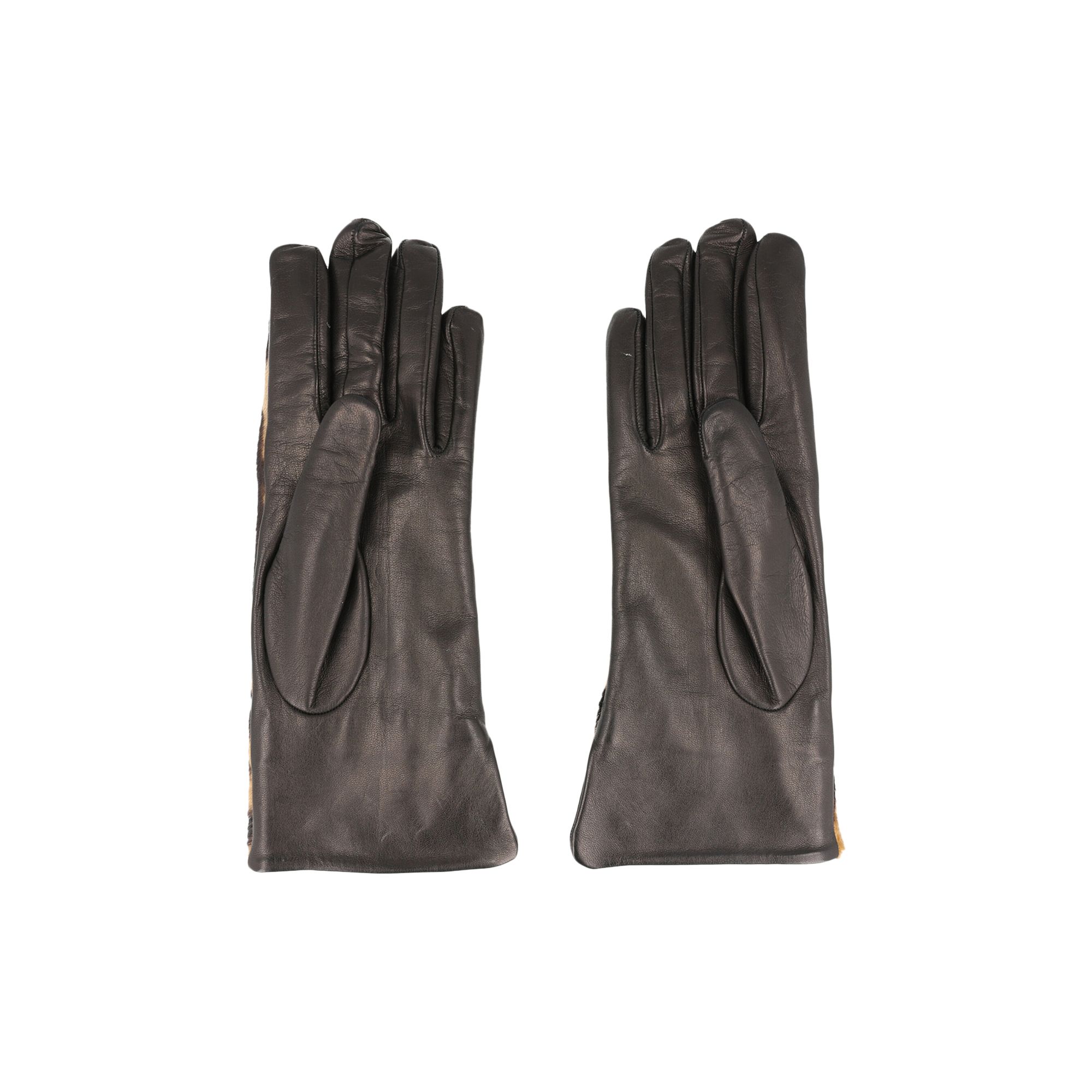 Pre-owned Ferragamo Leopard Print Pony Hair Leather Gloves 'bone' | White | Women's Size 75