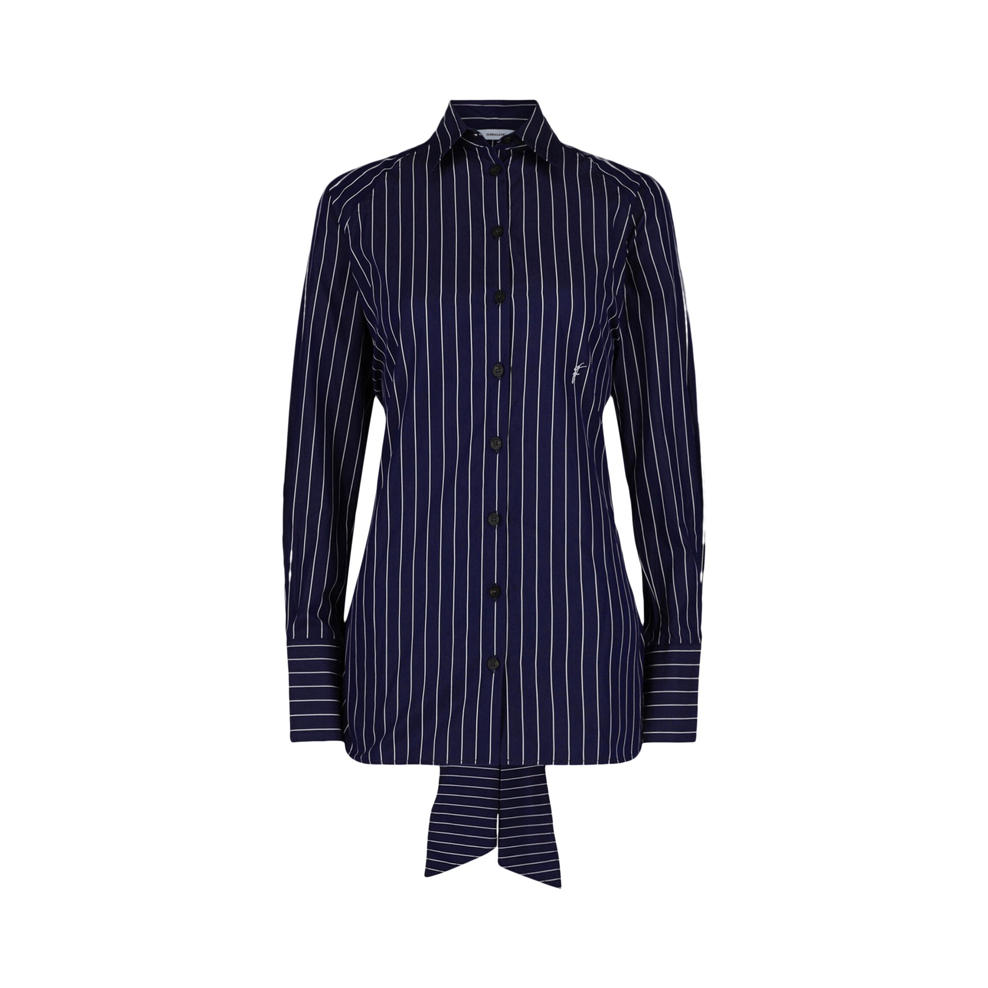 Pre-owned Ferragamo Pinstriped Tie-back Dress Shirt 'bone' | White | Women's Size 40