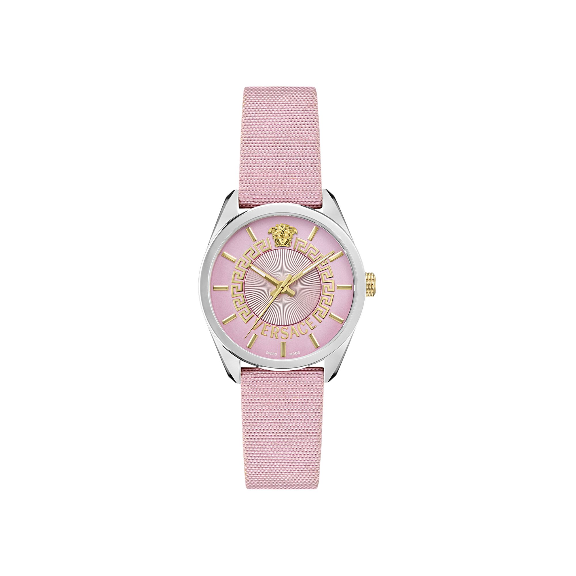 Pre-owned Versace New V-circle Grosgrain Watch 'stainless Steel' | Silver | Women's Size Onesize