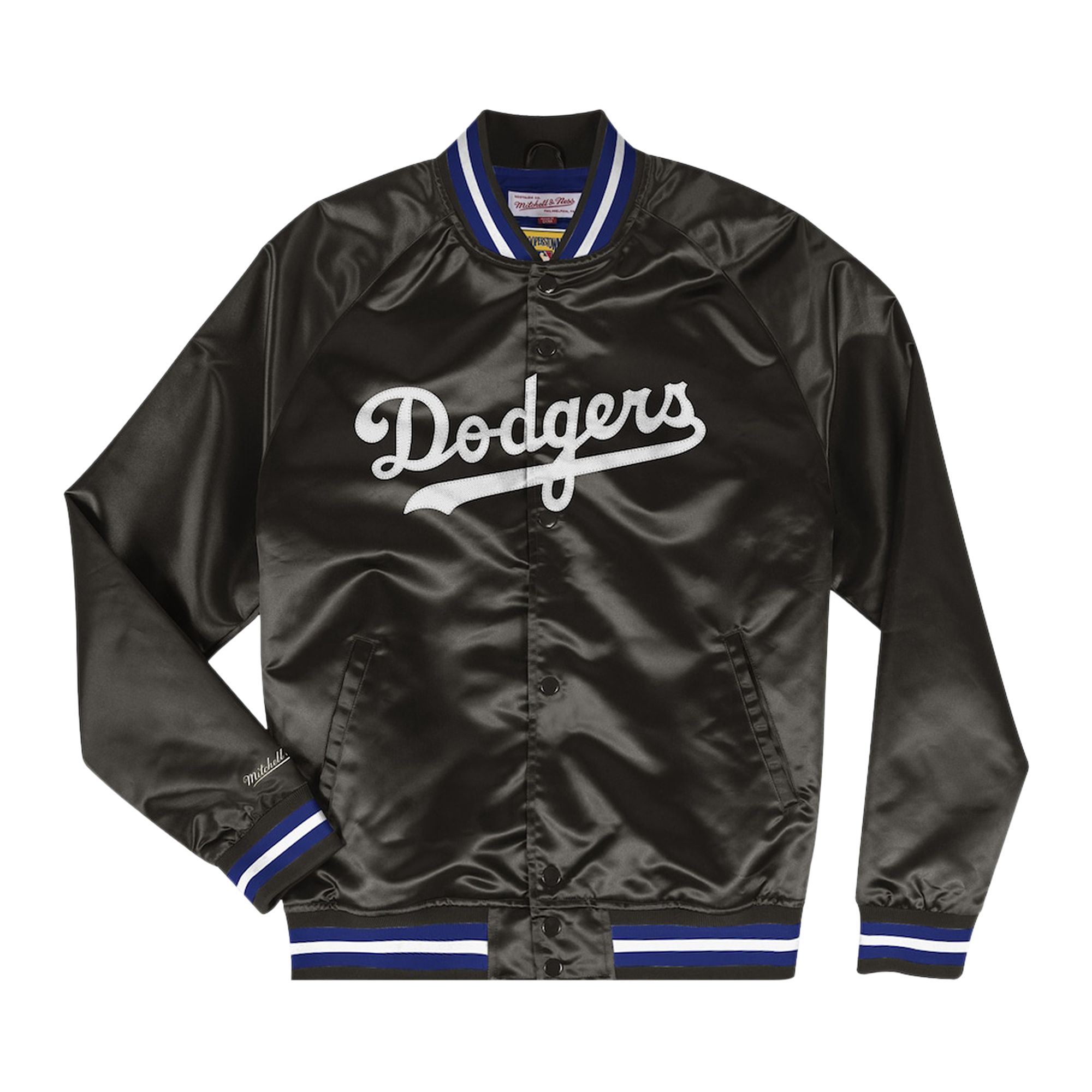 Pre-owned Mitchell & Ness Lightweight Satin Los Angeles Dodgers Jacket 'black' | Men's Size L