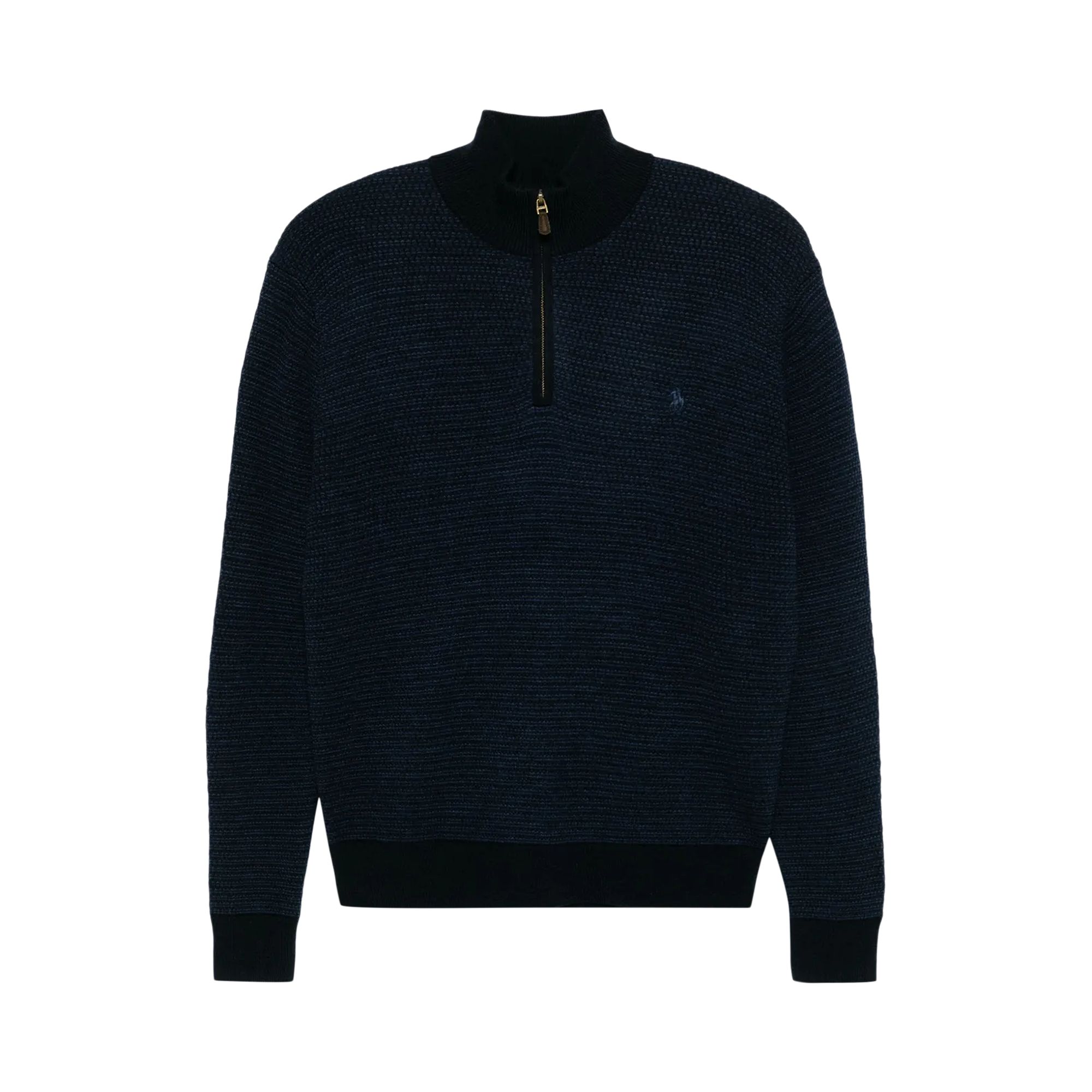Pre-owned Polo Ralph Lauren Long-sleeve Textured Zip Mockneck Sweater 'navy Combo' | Blue | Men's Size L