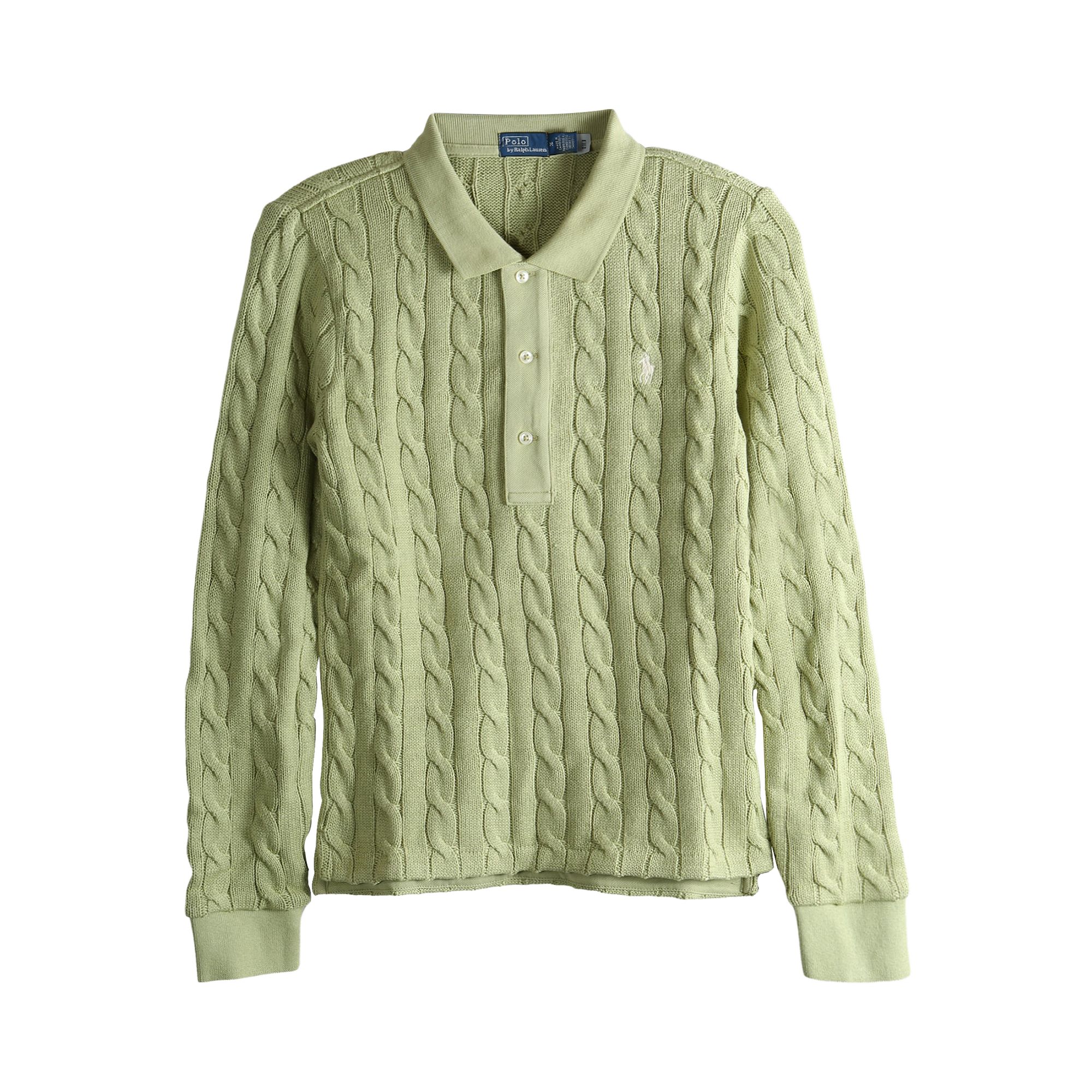 Pre-owned Polo Ralph Lauren Cotton Long-sleeve Polo Shirt 'green' | Women's Size L