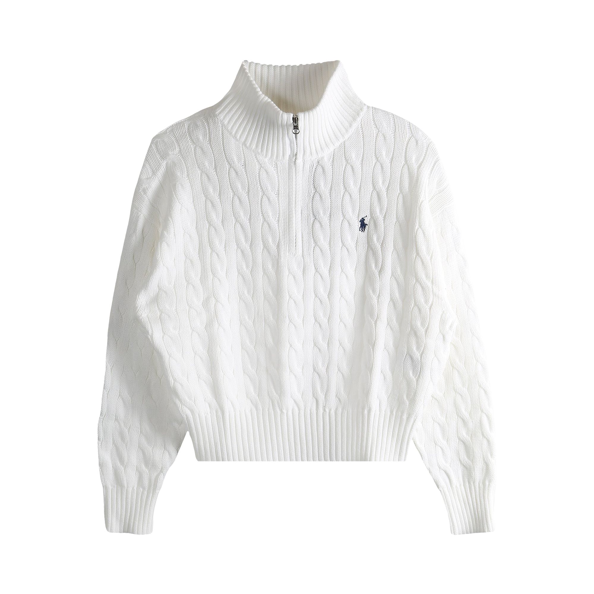 Pre-owned Polo Ralph Lauren Half Zip Long-sleeve Pullover 'white' | Women's Size M
