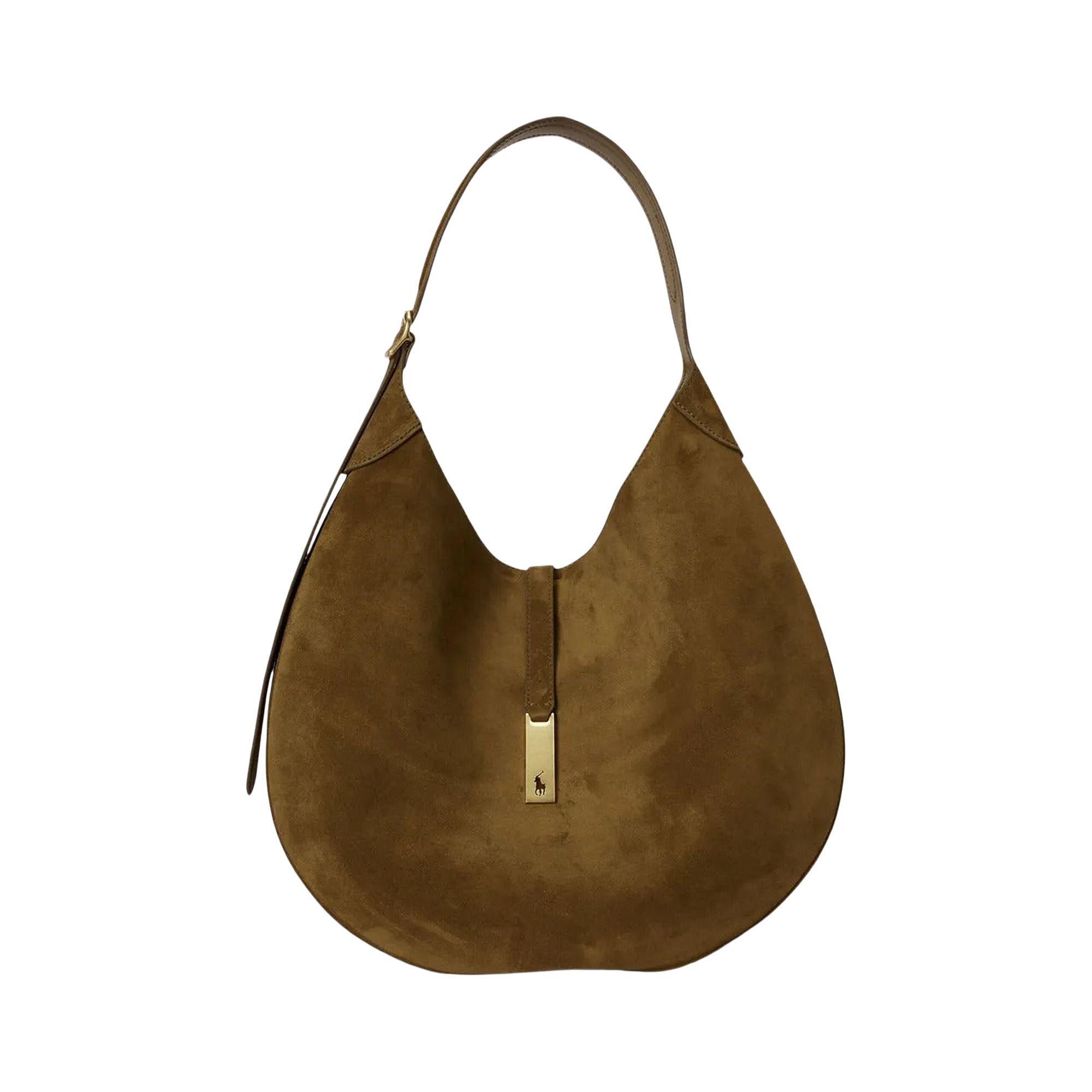 Pre-owned Polo Ralph Lauren Suede P Id Medium Shoulder Bag 'artichoke' | Tan | Women's Size Onesize In Brown