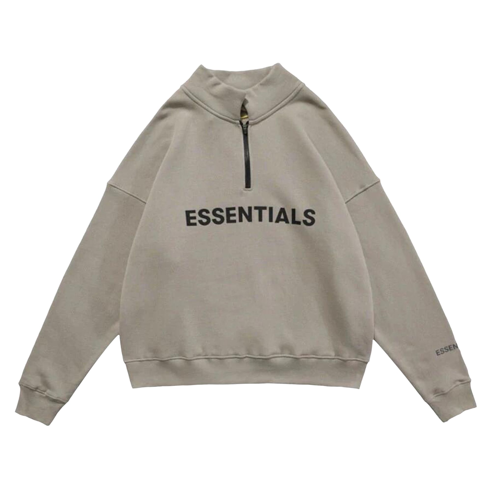 Pre-owned Essentials Fear Of God  Half Zip Sweatshirt 'moss' | Tan | Men's Size L In Brown