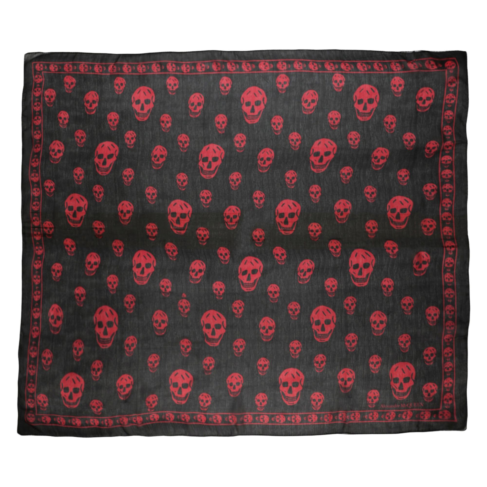 Pre-owned Alexander Mcqueen Skull Print Silk Scarf 'black Red' | Men's Size Onesize
