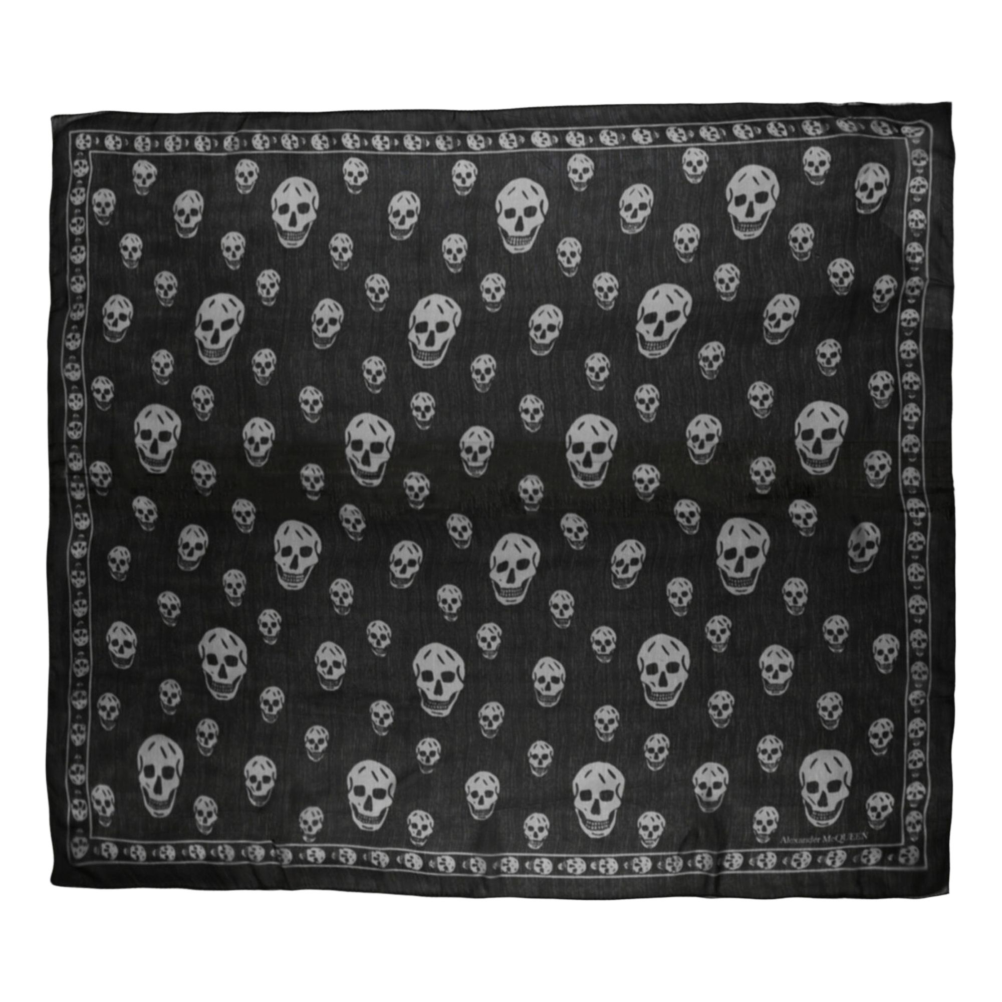 Pre-owned Alexander Mcqueen Skull Print Silk Scarf 'black Ivory' | Men's Size Onesize