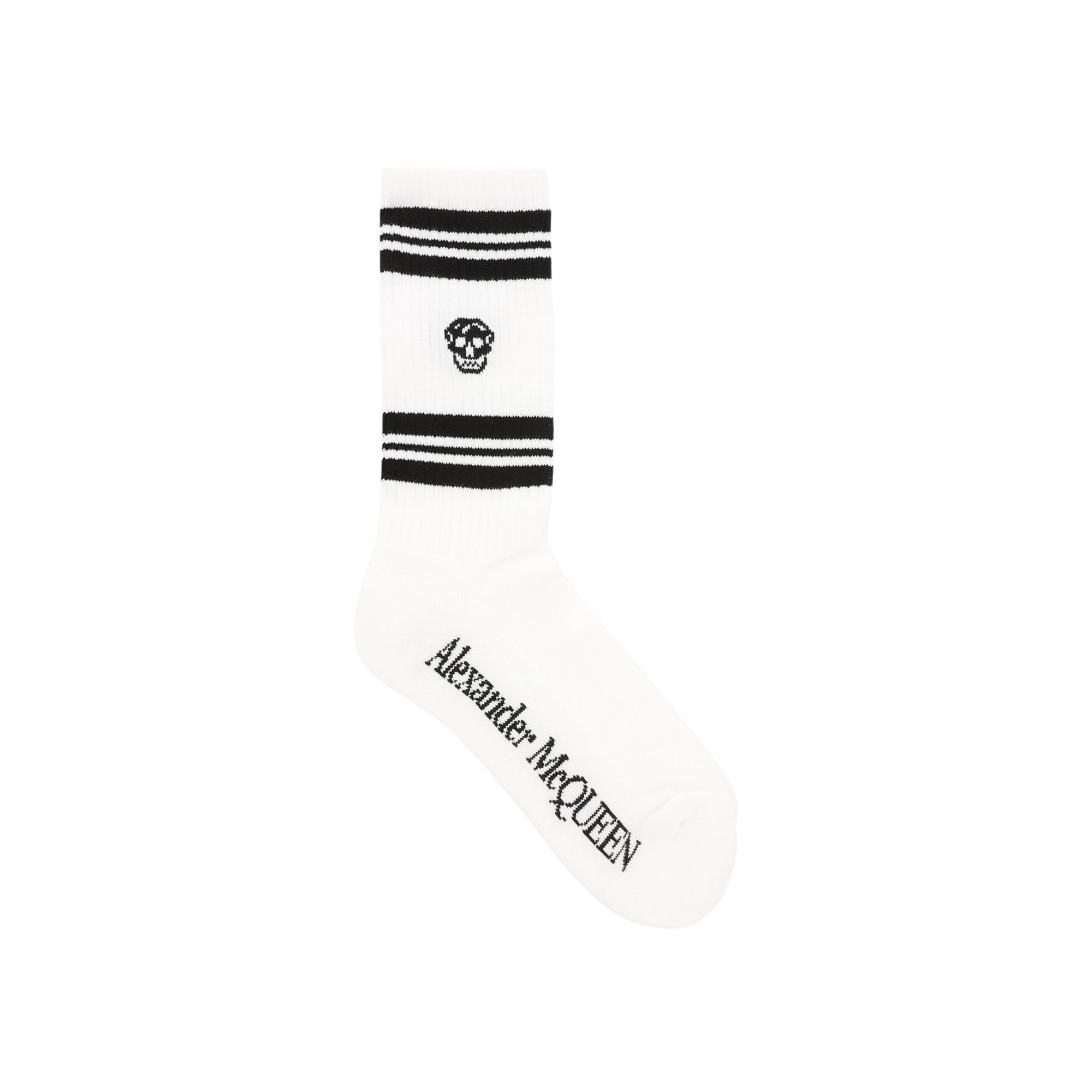 Pre-owned Alexander Mcqueen Striped Skull Logo Socks 'white Black' | Men's Size M
