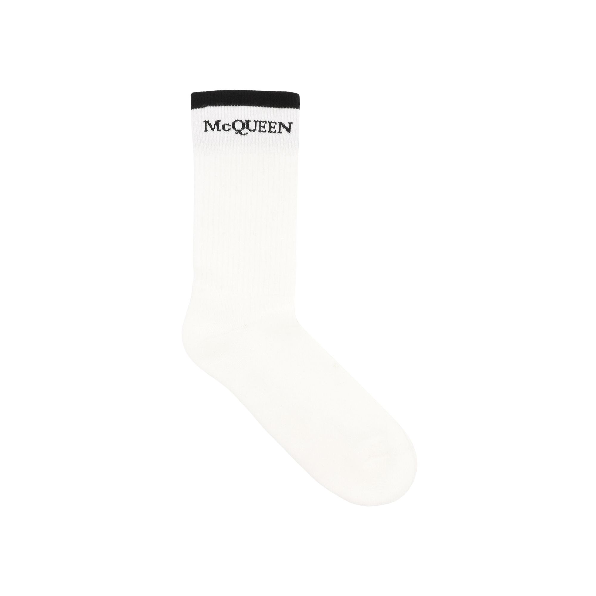 Pre-owned Alexander Mcqueen Foldover Signature Knit Socks 'white Black' | Men's Size M