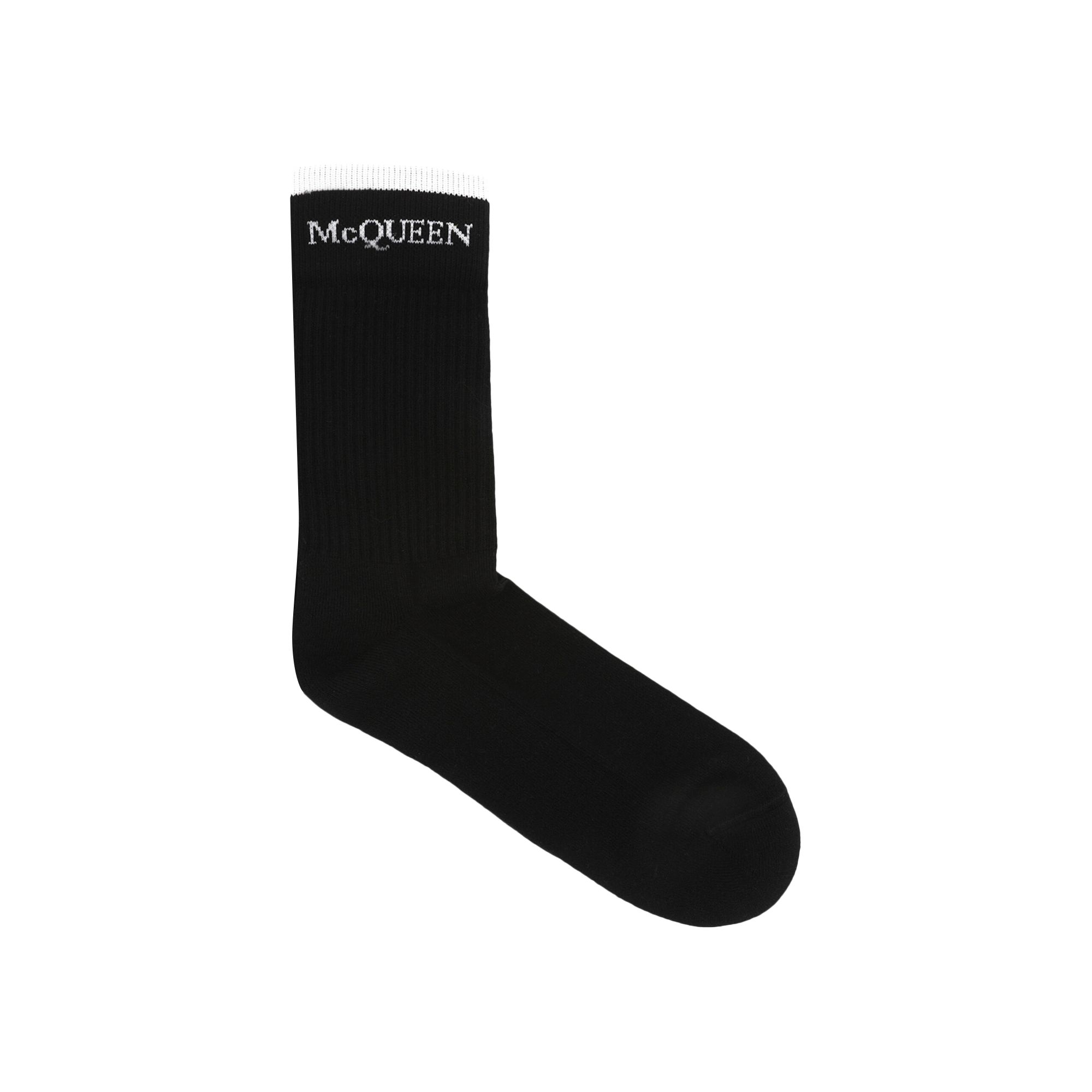 Pre-owned Alexander Mcqueen Foldover Signature Knit Socks 'black White' | Men's Size M