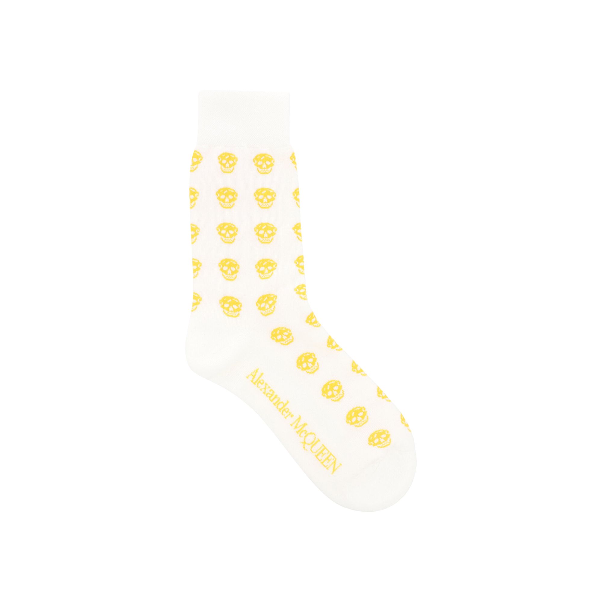 Pre-owned Alexander Mcqueen Skull Logo Print Socks 'white Yellow' | Men's Size L