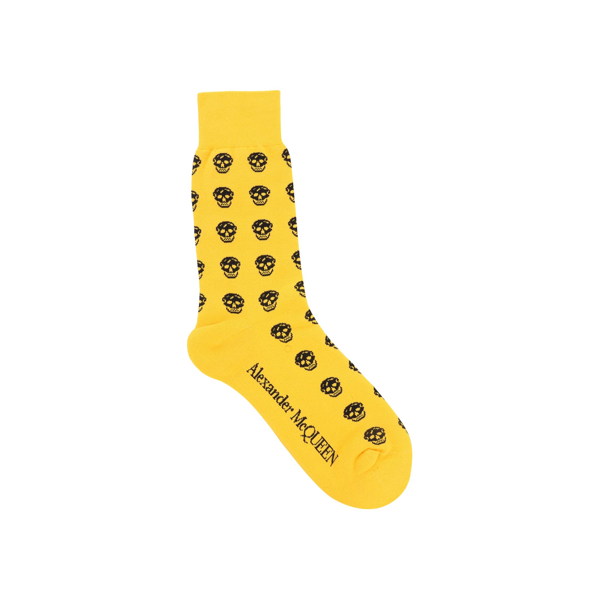 Pre-owned Alexander Mcqueen Skull Logo Socks 'yellow Black' | Men's Size L