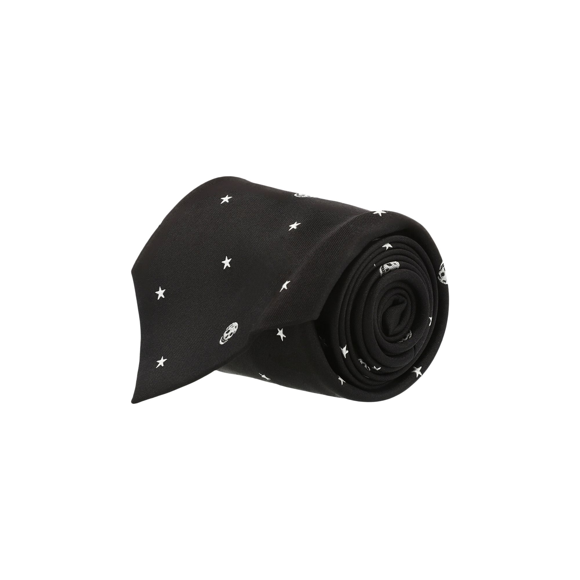 Pre-owned Alexander Mcqueen Stars And Skulls Silk Tie 'black Ivory' | Men's Size Onesize