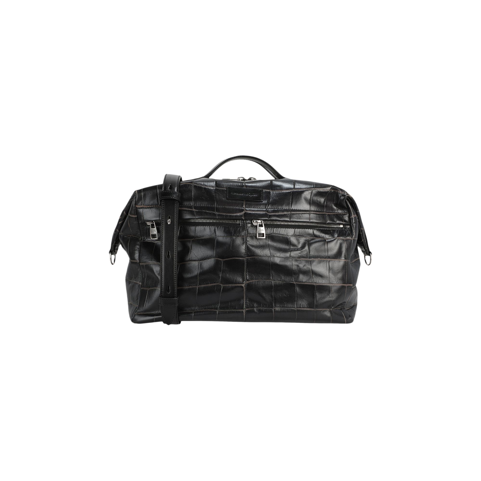 Pre-owned Alexander Mcqueen Croc Embossed Duffle Bag 'black' | Men's Size Onesize
