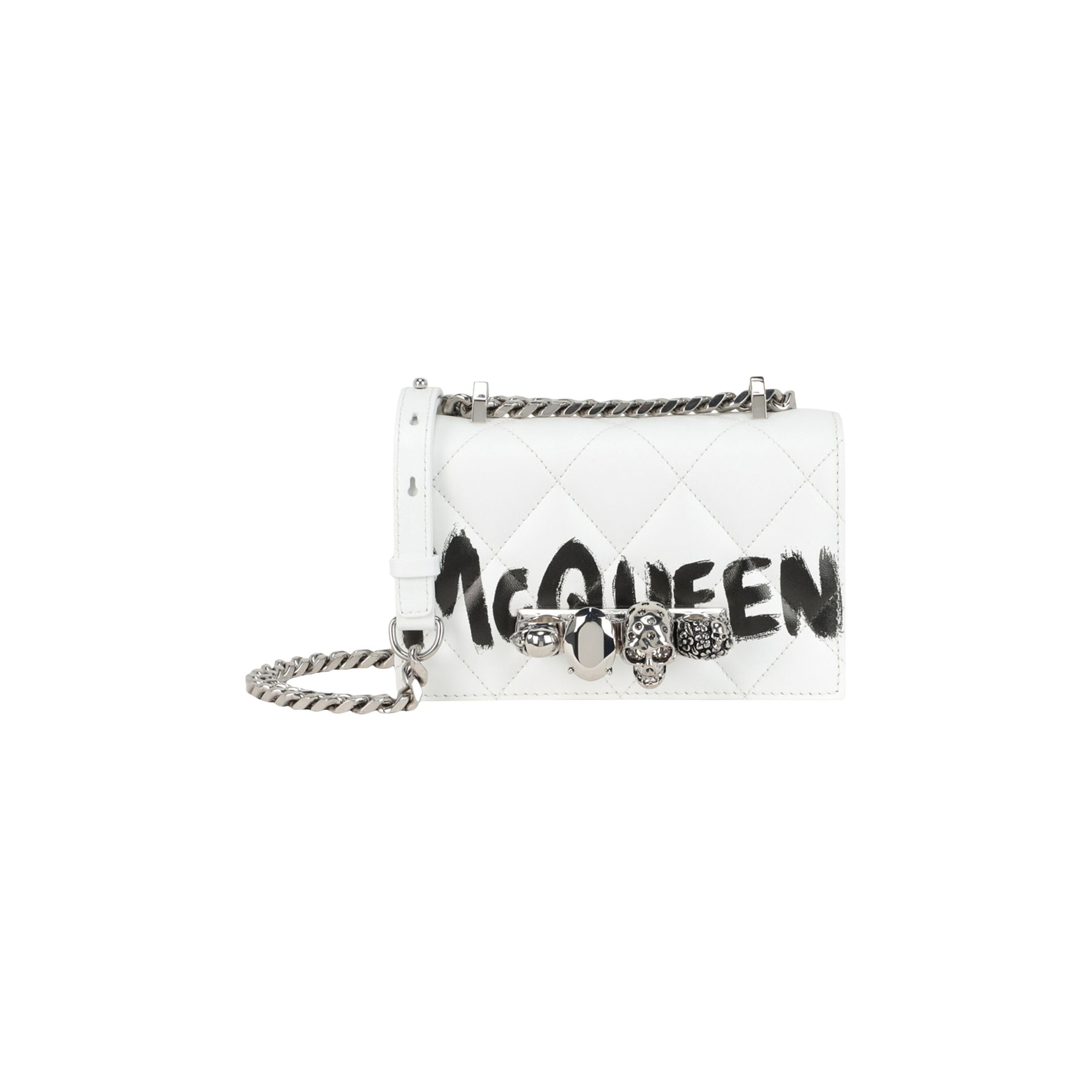 Pre-owned Alexander Mcqueen Mini Graffiti Jeweled Shoulder Bag 'white Black' | Women's Size Onesize