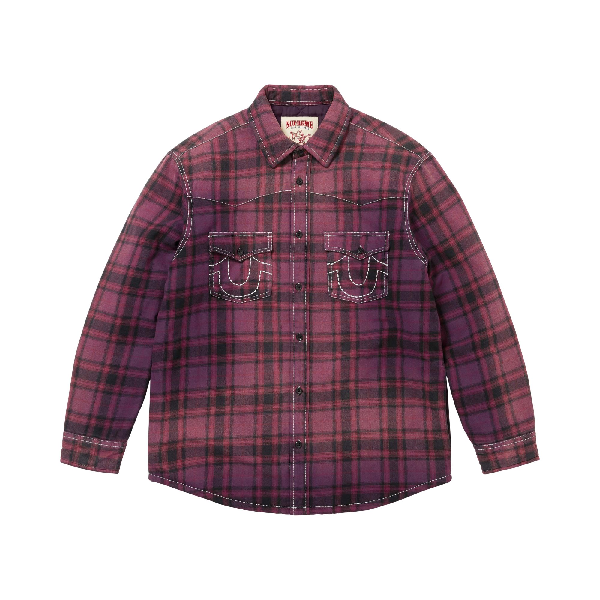 Pre-owned Supreme X True Religion Quilted Lined Plaid Flannel Shirt 'purple' | Men's Size L