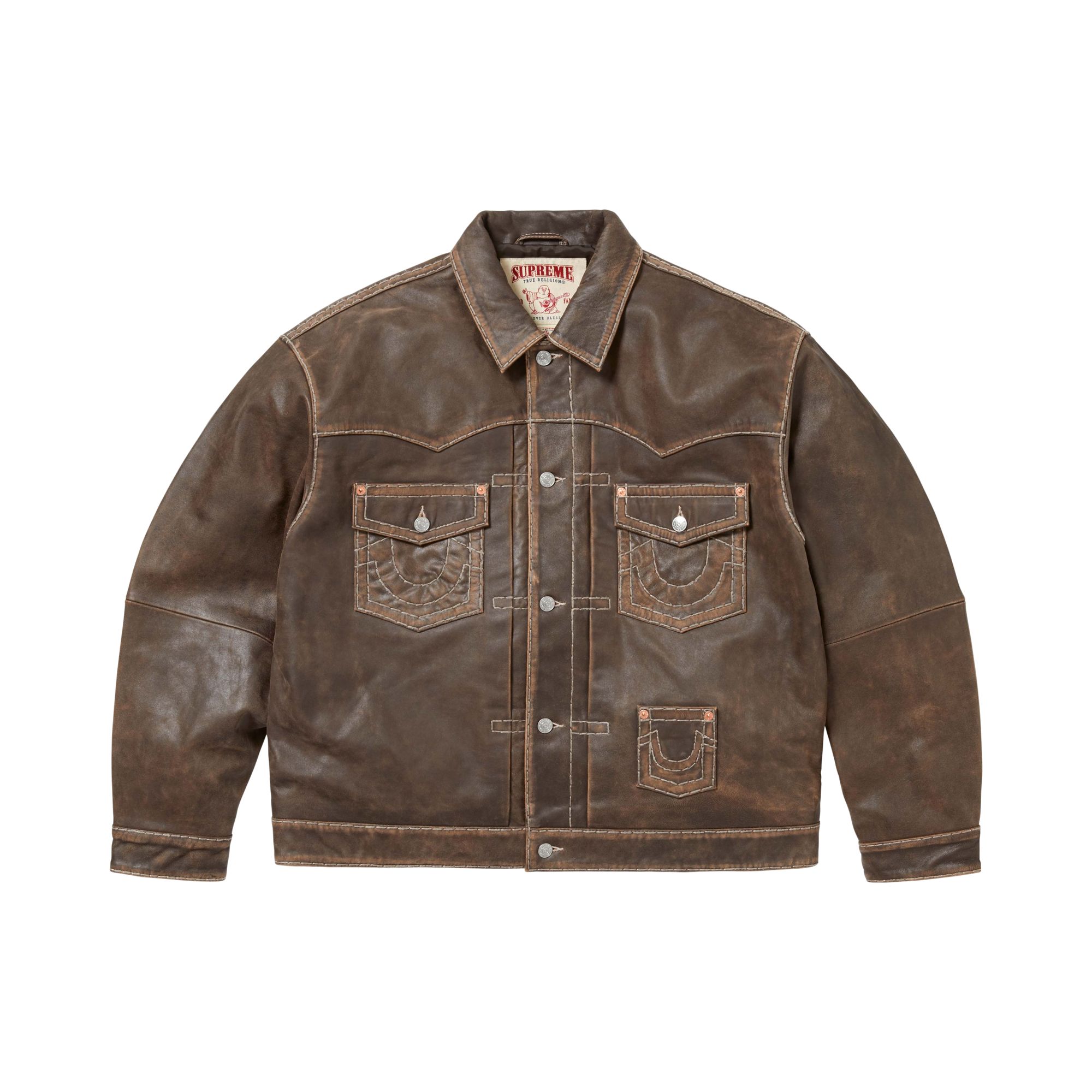Pre-owned Supreme X True Religion Leather Trucker Jacket 'brown' | Men's Size L
