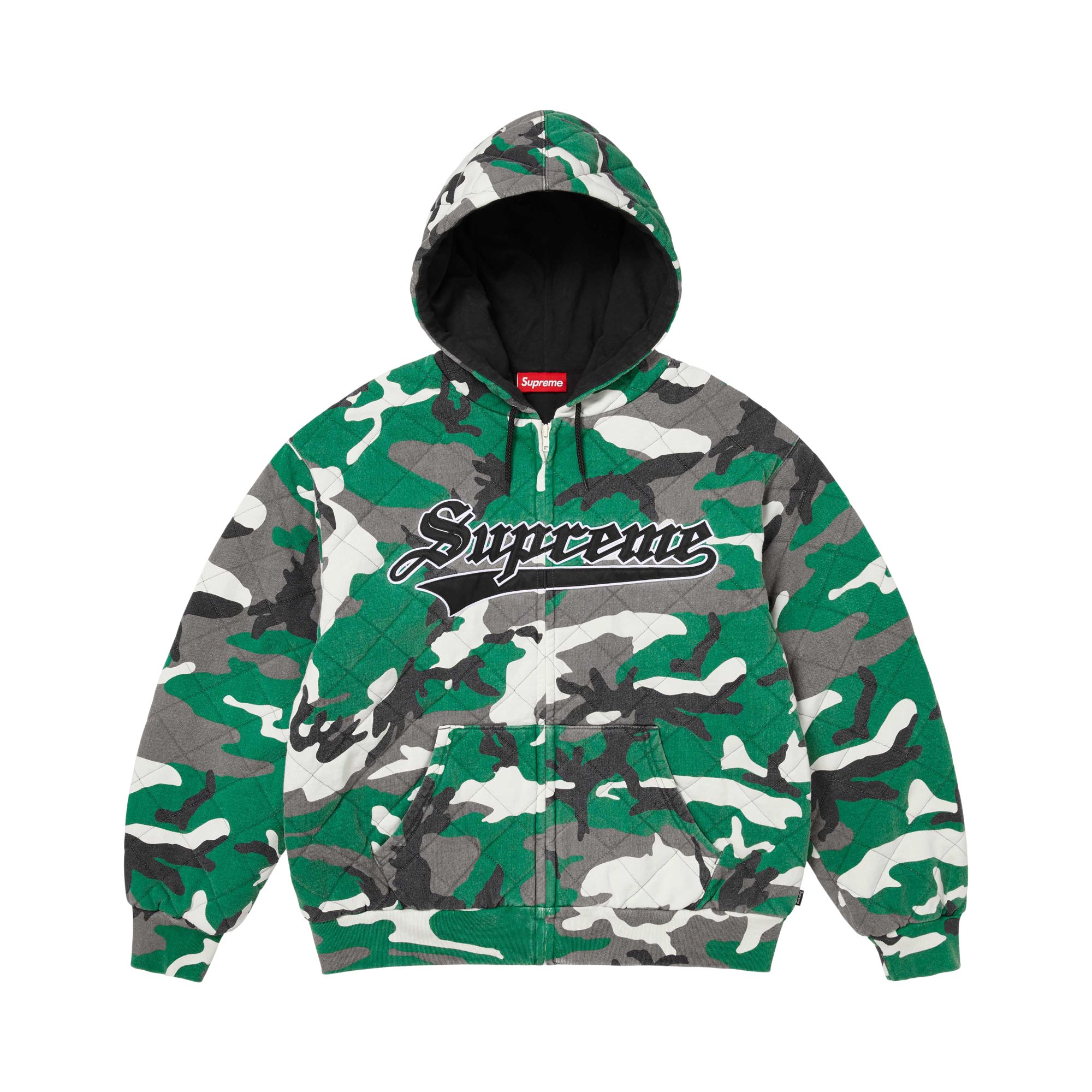 Pre-owned Supreme Quilted Zip Up Hooded Sweatshirt 'green Camo' | Men's Size L