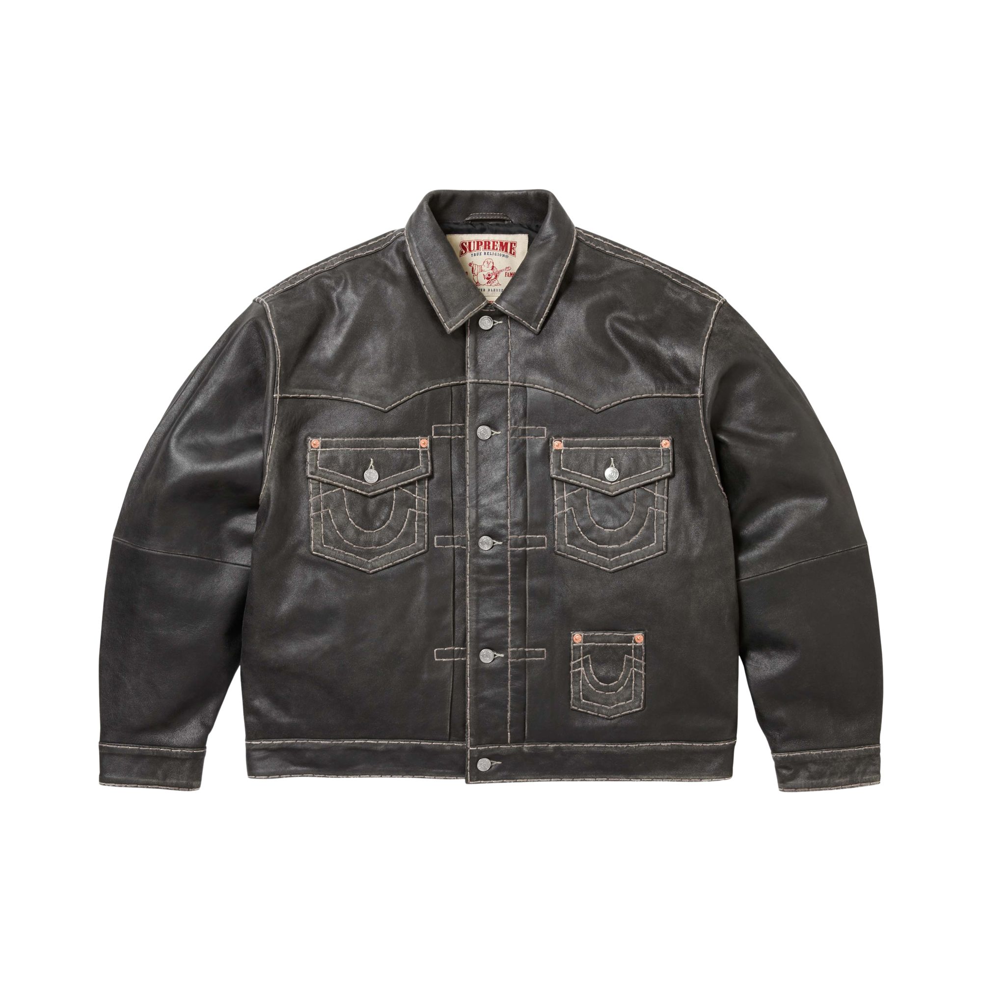 Pre-owned Supreme X True Religion Leather Trucker Jacket 'black' | Men's Size M
