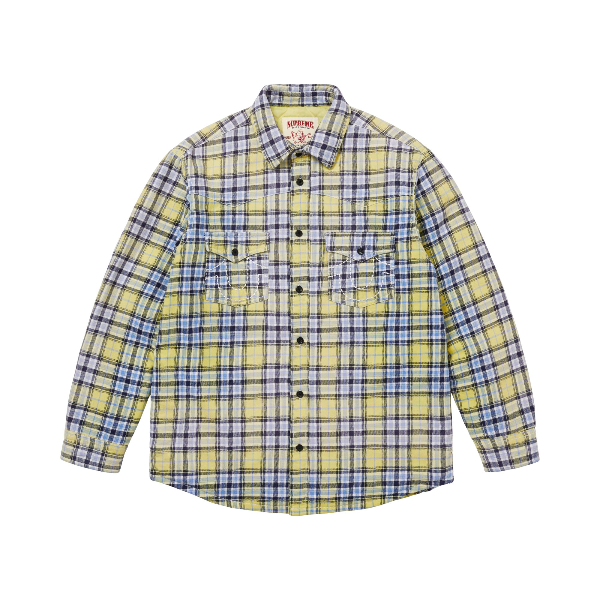 Pre-owned Supreme X True Religion Quilted Lined Plaid Flannel Shirt 'yellow' | Men's Size M