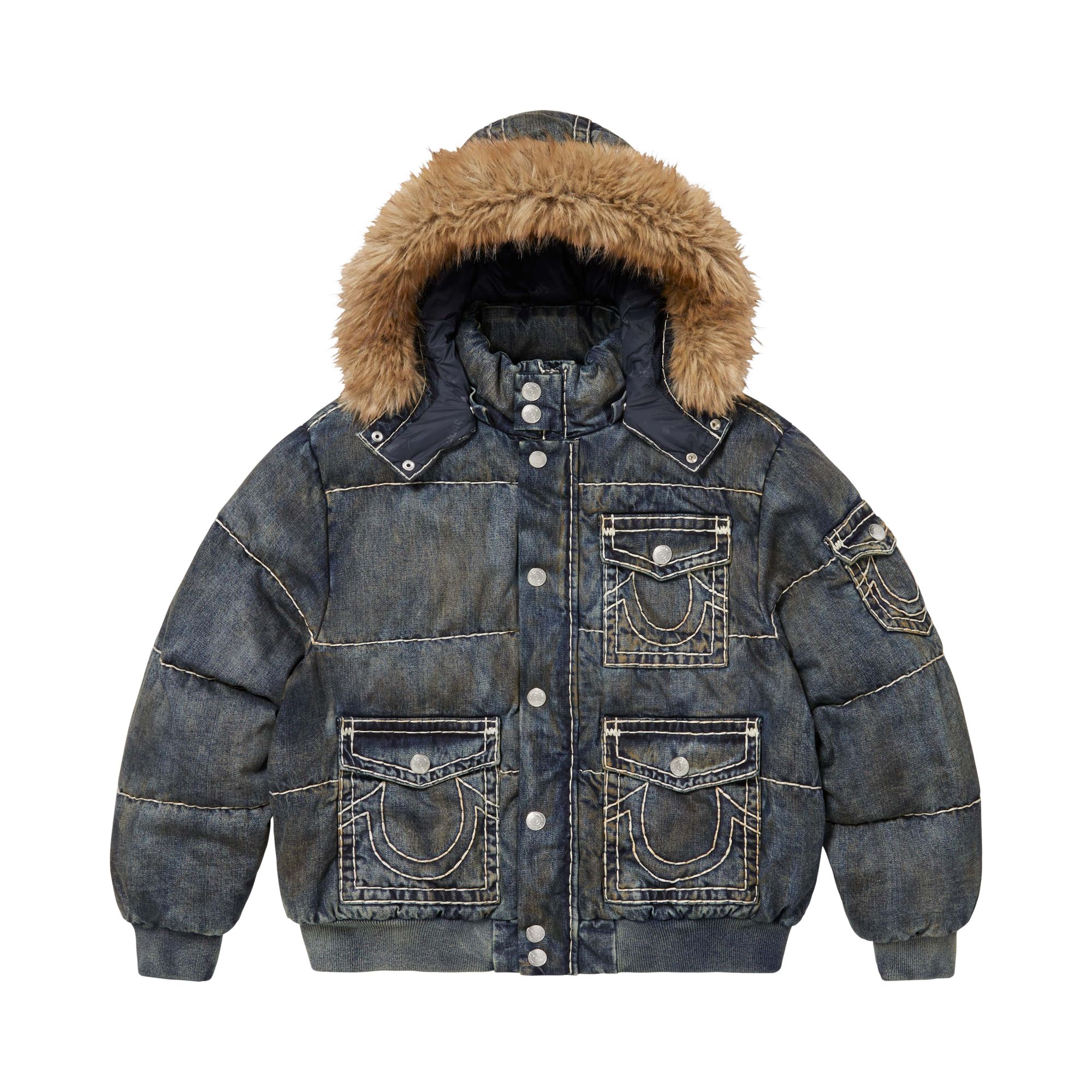 Pre-owned Supreme X True Religion Puffer Jacket 'dirty Indigo' | Blue | Men's Size S