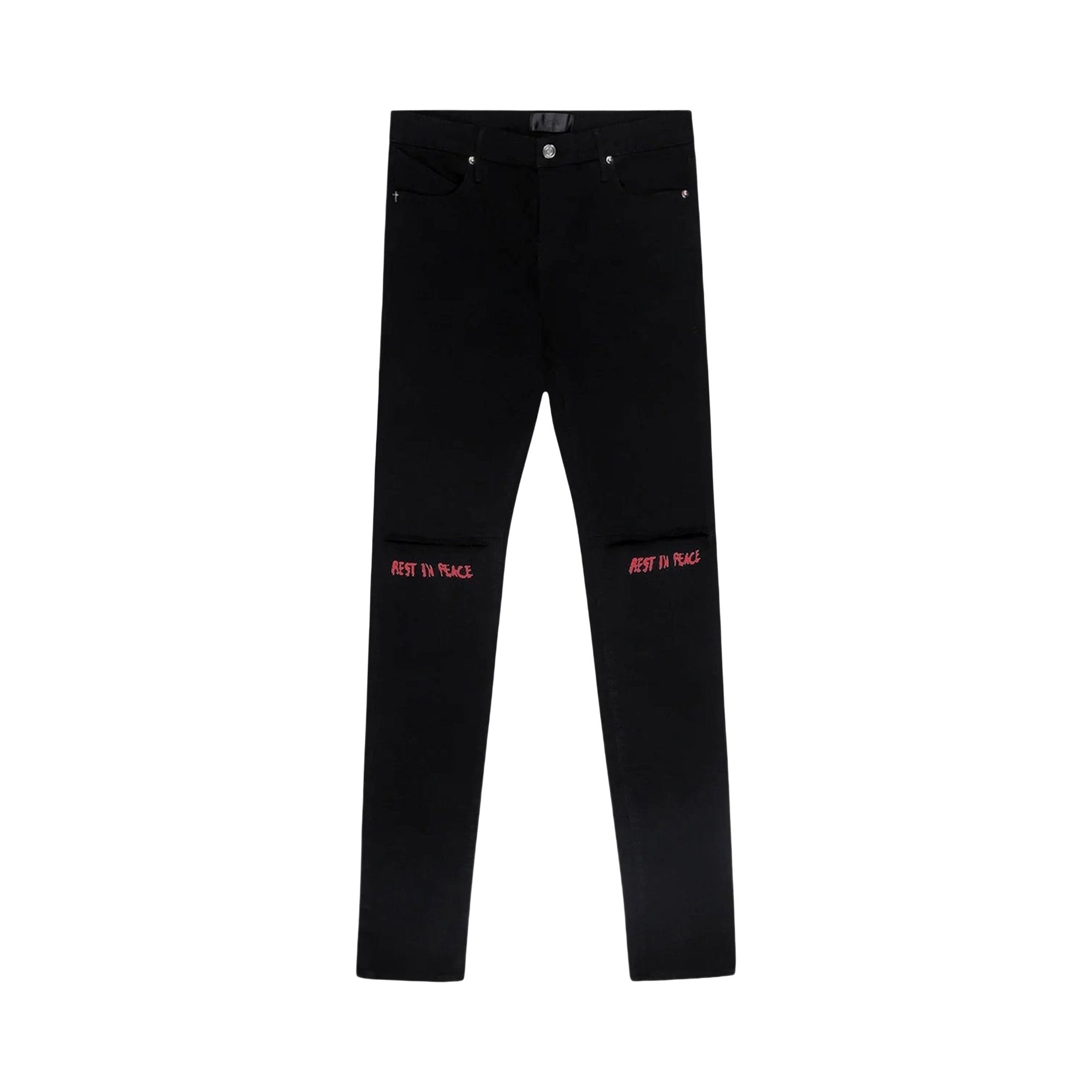Pre-owned Rta Bryant Skinny Jeans 'black Red Rest In Peace' | Men's Size 36