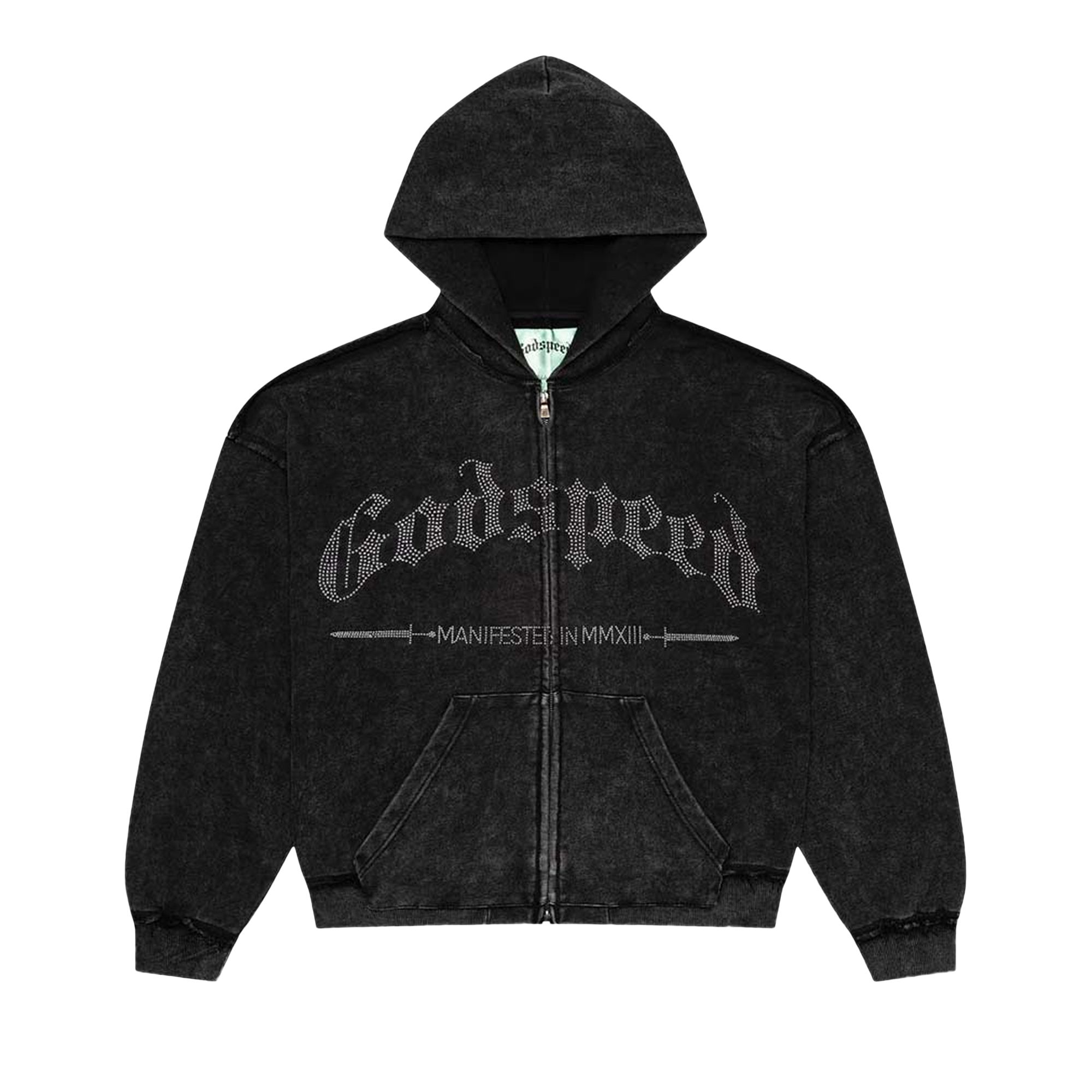 Click to view more detailed imagery on our partner's website Pre-owned Godspeed Studded Og Logo Zip Up Hoodie 'black Wash' | Men's Size L