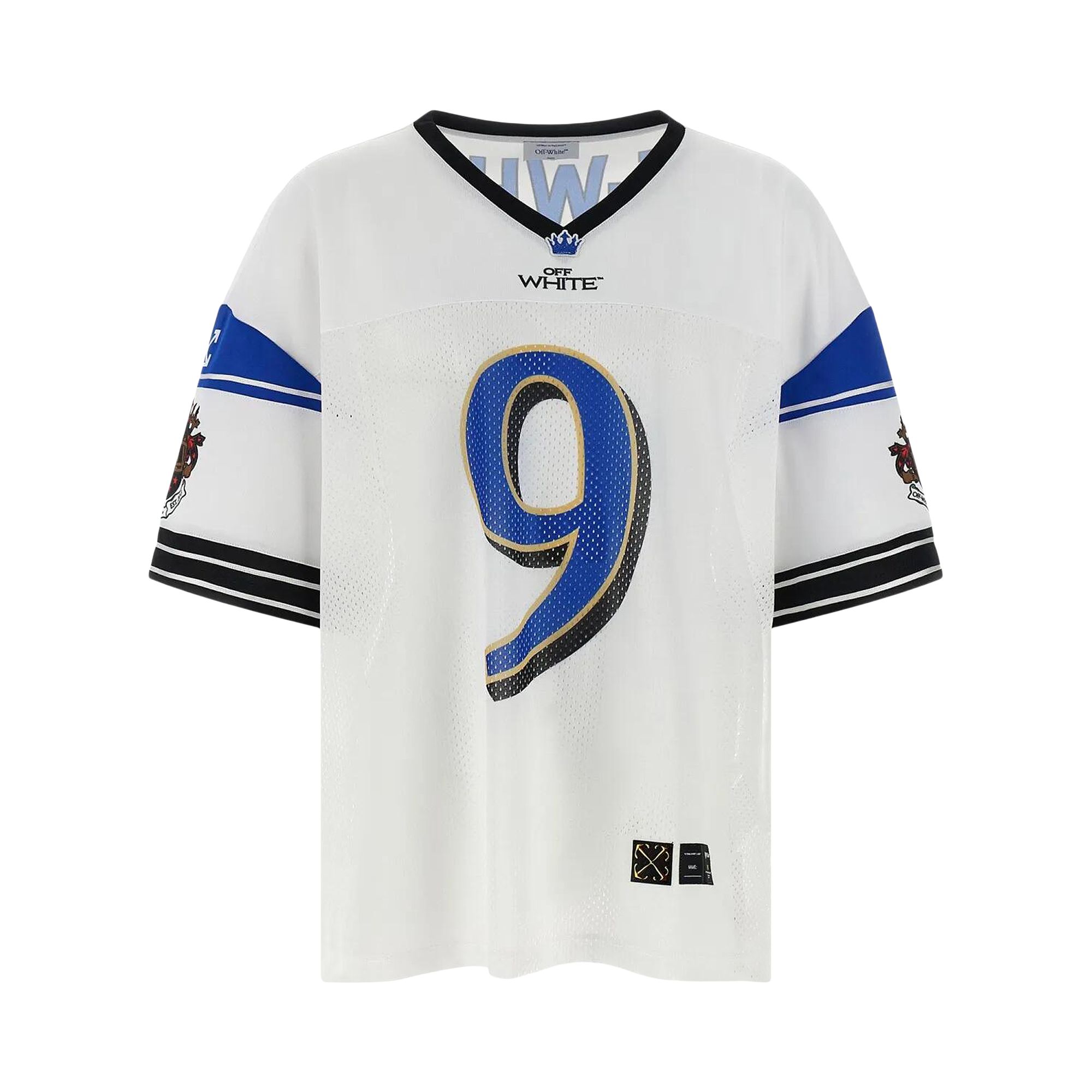 Click to view more detailed imagery on our partner's website Pre-owned Off-white Crown Sublmesh Football T-shirt 'white/blue' | Men's Size Xxl