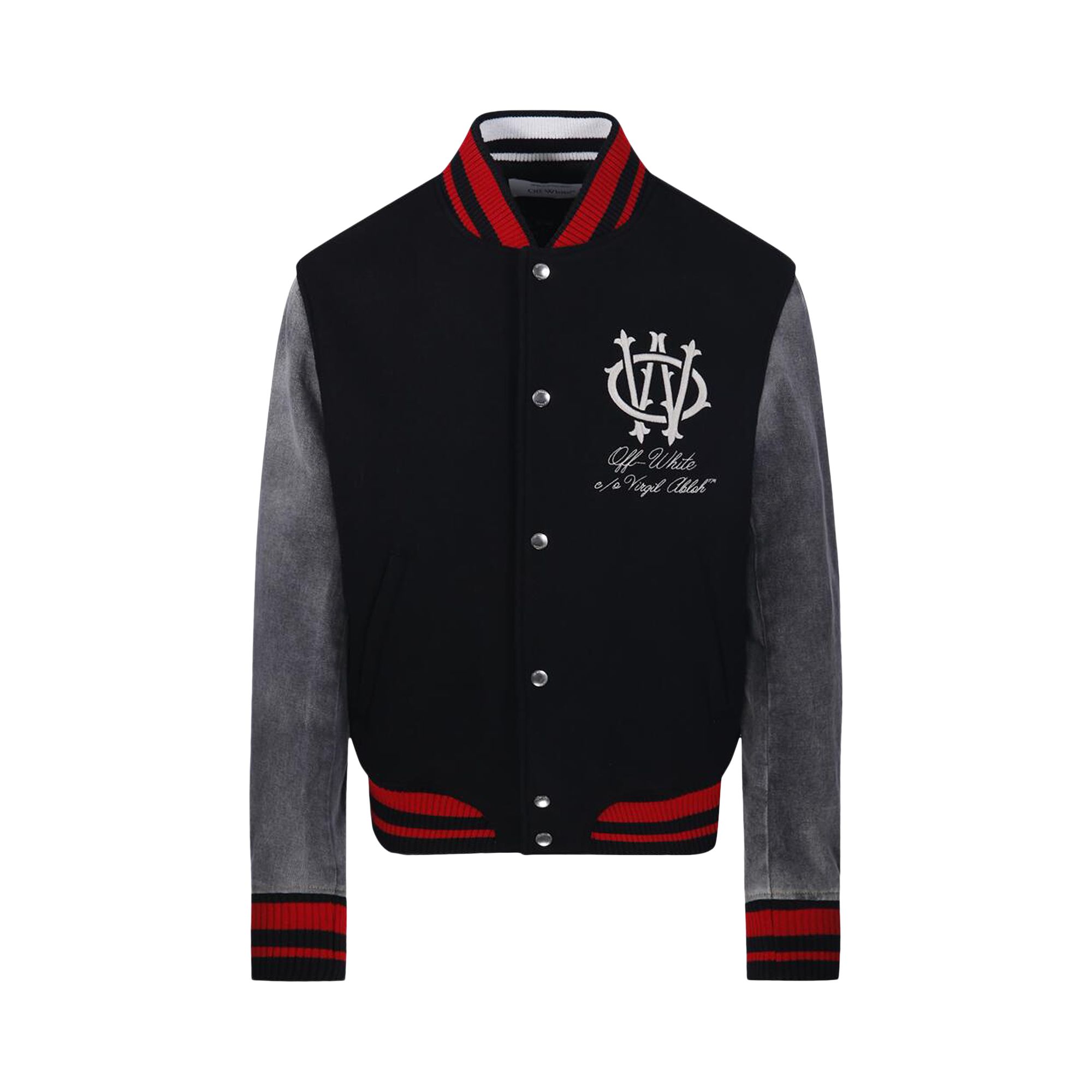 Pre-owned Off-white Gothinc Wool Regular Varsity Bomber 'black/red/grey' | Men's Size 54