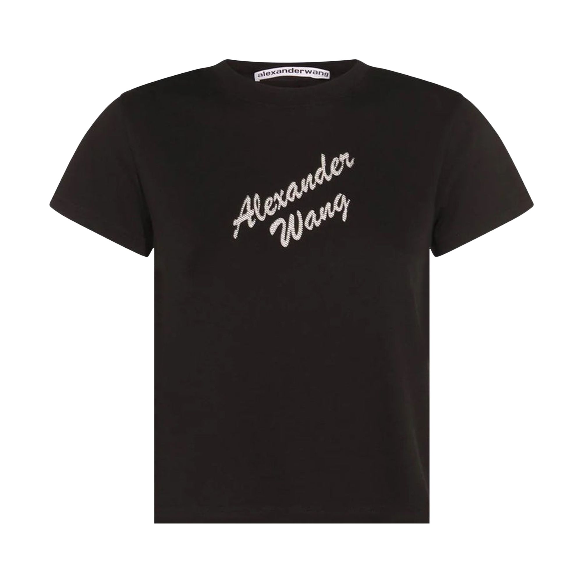 Pre-owned Alexander Wang Shrunken Tee With Hotfix Logo 'washed Black' | Women's Size L