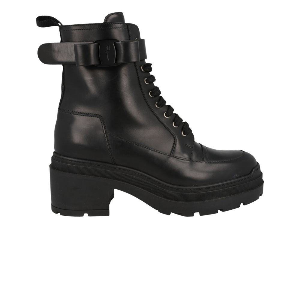 Pre-owned Ferragamo Wmns Lober Leather Bootie 'black' | Women's Size 7