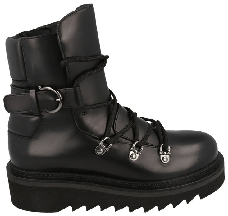 Ferragamo Wmns Elimo Lace Up Leather Boot Black
