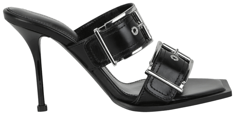 Alexander McQueen Wmns Double Buckle Punk Mule Black Silver