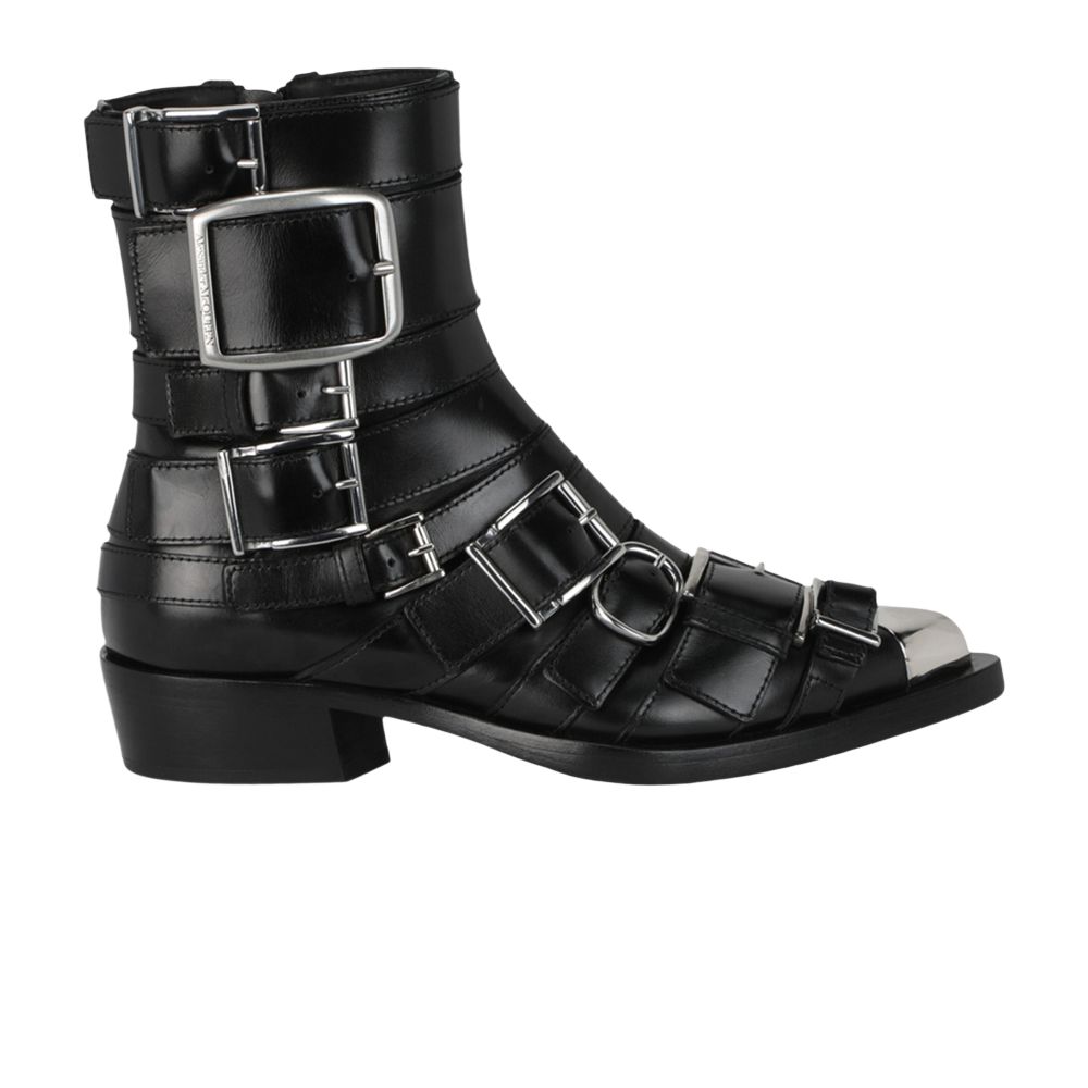 Pre-owned Alexander Mcqueen Wmns Strappy Punk Ankle Boot 'black Silver' | Women's Size 39