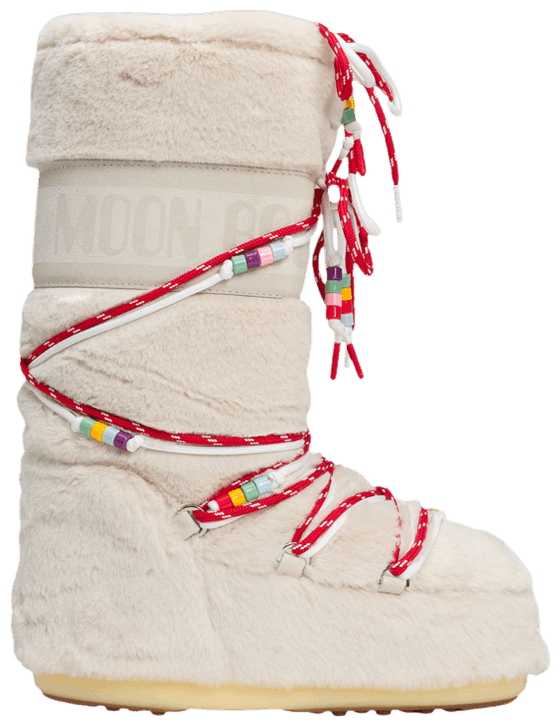 Moon Boot Icon Faux Fur Boot White Beads
