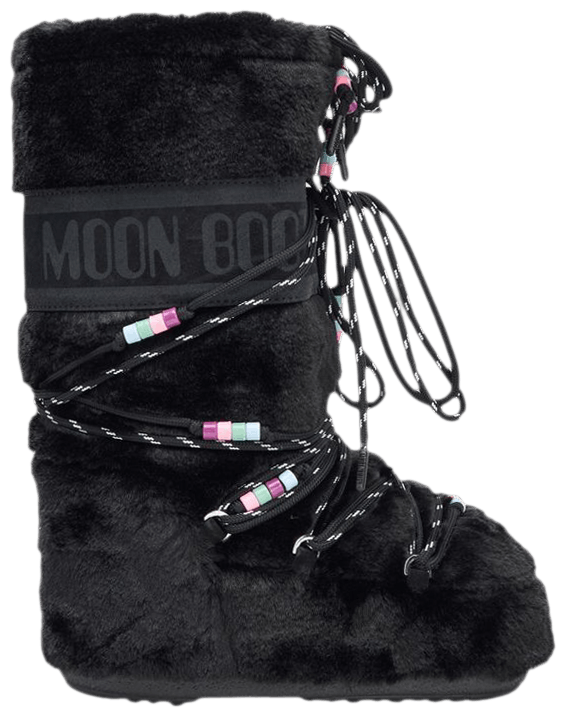 Moon Boot Icon Faux Fur Boot Black Beads